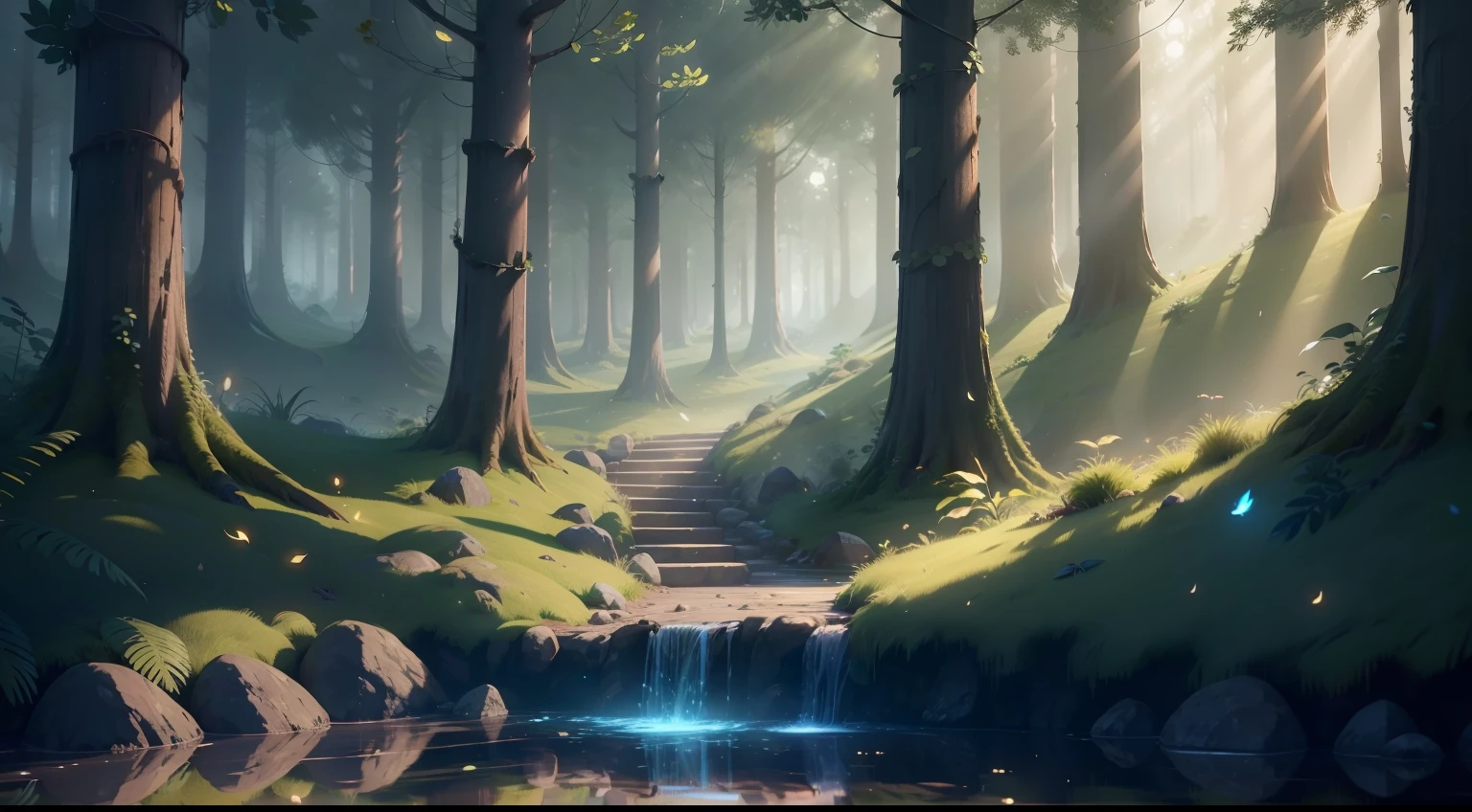 A masterpiece, the best quality, stunning reflections, the best reflections ever. (very detailed CG unity 8k wallpapers), (best quality), (best illustrations), (best shadows), forest theme with natural elements. Tall trees, quiet streams, small glowing mushrooms surrounded by delicate leaves and branches, with fireflies and glowing particle effects,, (natural elements), (jungle theme), (leaves), (twigs), (fireflies),  (delicate leaves), (glow), (particle effects). , Isometric 3D, Octane Rendering, Ray Traced, Super Detailed