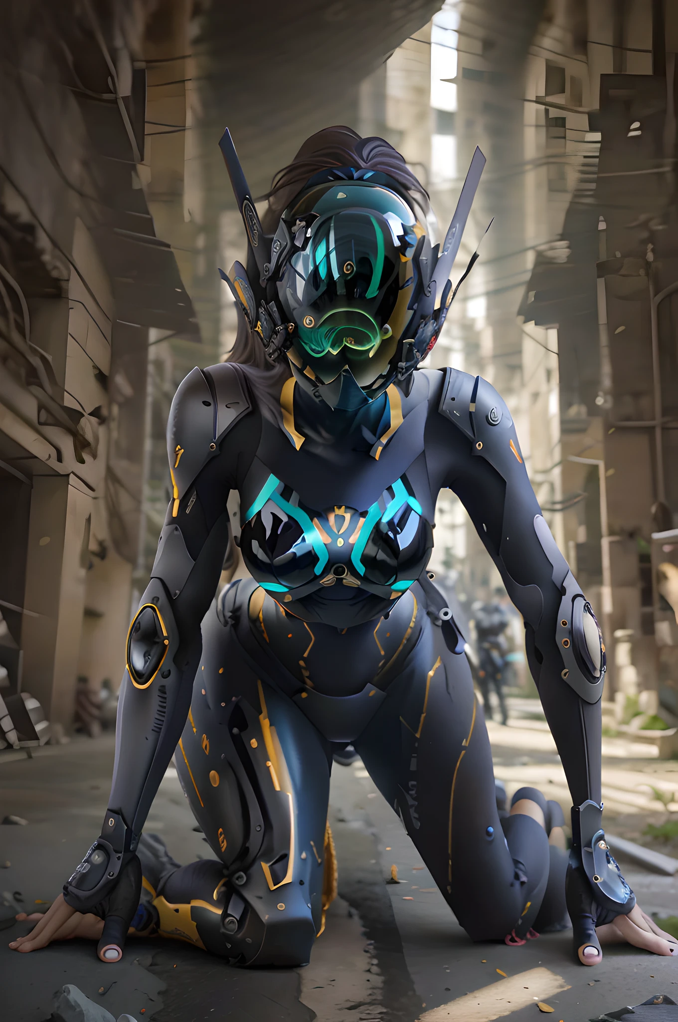 ((Qualidade Superior, 8K, Obra-Prima: 1.3)), sharp fokus: 1.2, solo, Raw foto, realista, obra-prima, melhor qualidade, alta resolução, ultra detalhado, artes oficiais, Unity 8K papel de parede, papel de parede oficial, atmosfera mal-humorada, chiaroscuro, celty, 1girl, 1female, capacete, bodysuit, bodysuit preto, pele apertada, ((seios grandes)), seios enormes, roupas de motociclista, ((coxas grossas)), coxas grossas, orelhas de animais, bikesuit, couro, luvas, (((descompactar))), innerboob, pose, uma pessoa em um cyberhelmet, cyberhelmet branco, terrific, close up, linhas de movimento, buttom up up down, cintura curvado para o lado sensual, hiper detalhado, luzes neon, cores neon, cyberpunk, reflexos, brilhante, Sparks, shy and seductive posture, Estilo Perfeito, ((os joelhos dobrados)), Corpo feminino atraente, bonito, bonito, mais famoso do mundo, waist constriction, pose sensual, Hands behind head with arm tilted up, back view, foco na bunda, on all fours on the floor, tentando olhar para o expectador,