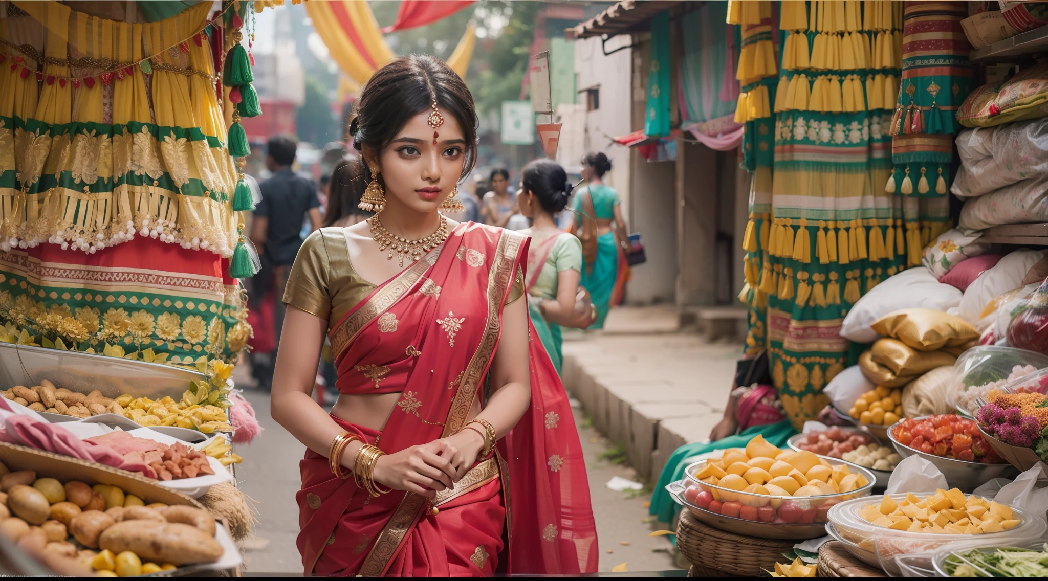 A beoutiful saree girl in india street