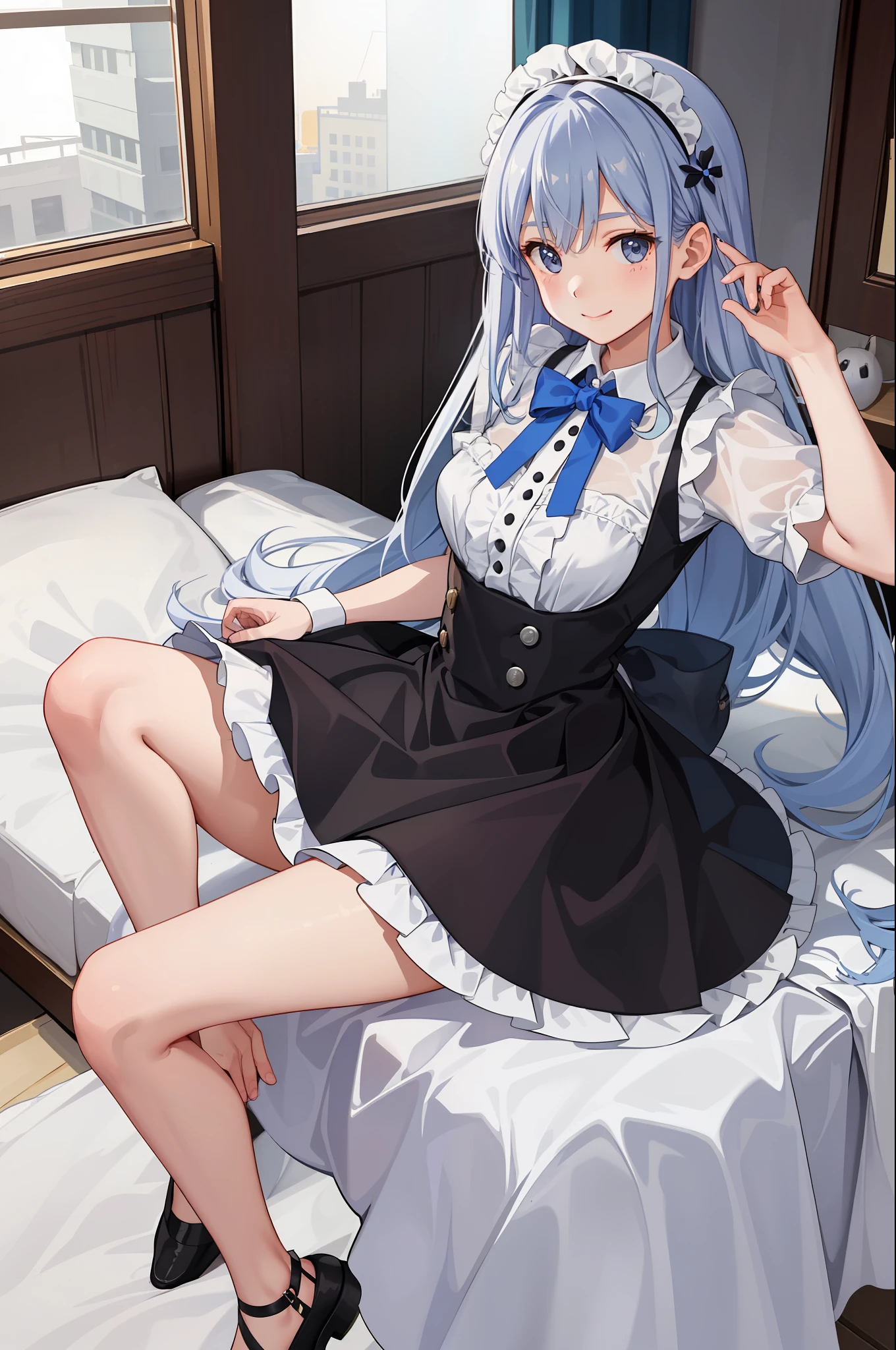 1girl in、A smile、A delightful、skirt by the、(small tits)Chilarism、doress、pinafore,,,,,,、Maids,,,,,,,,、hair adornments、movement、