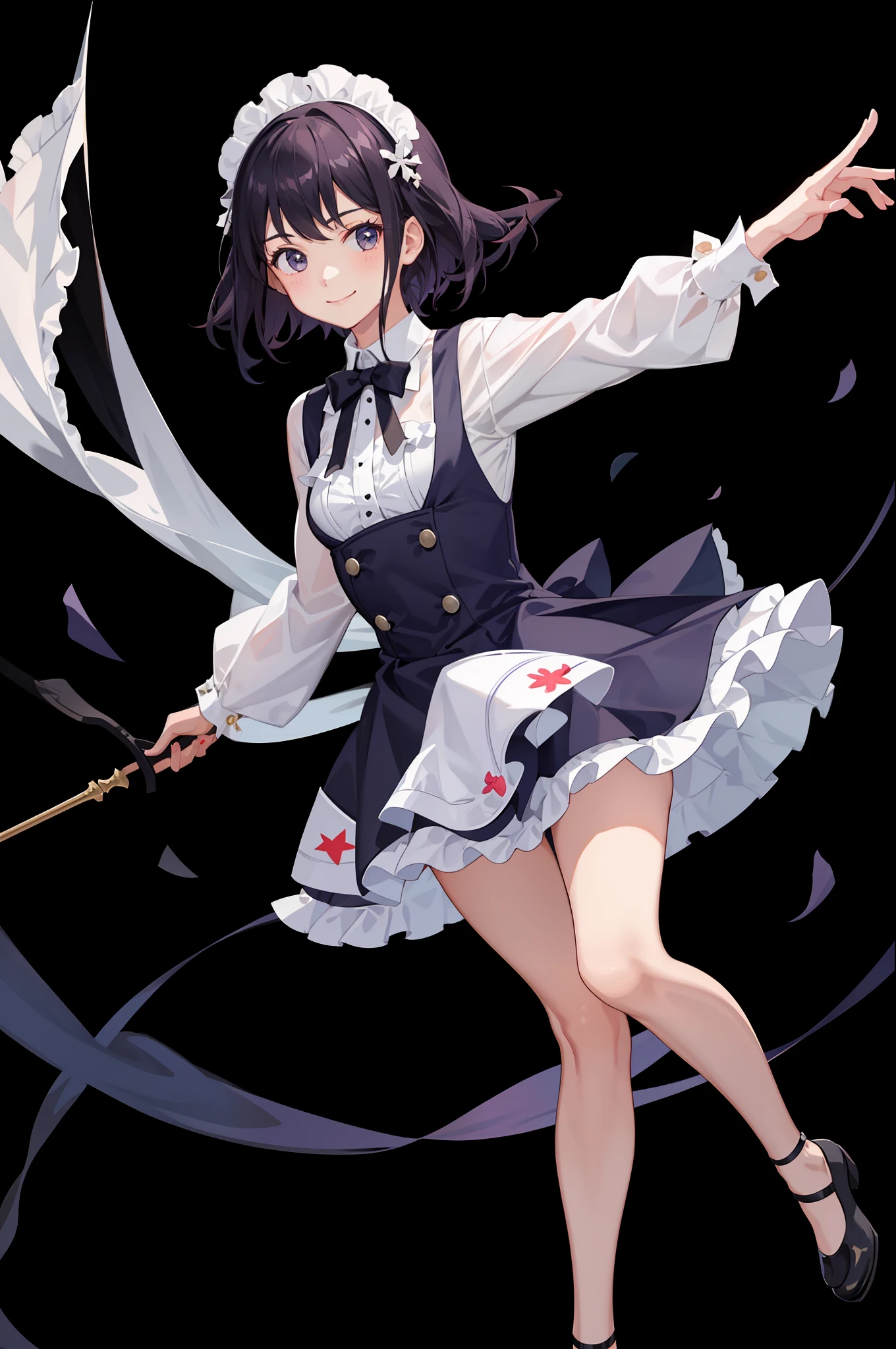 1girl in、A smile、A delightful、skirt by the、(small tits)Chilarism、doress、pinafore,,,,,,、Maids,,,,,,,,、hair adornments、movement、