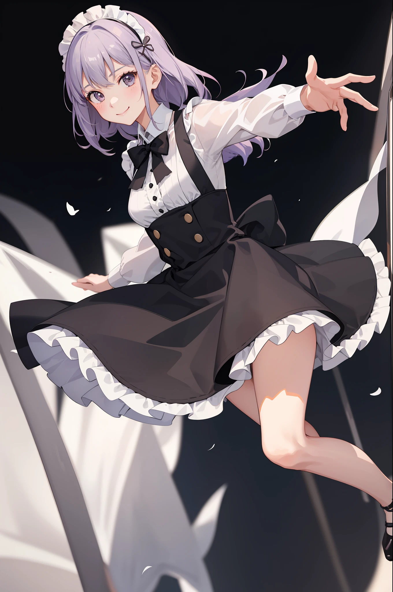 1girl in、A smile、A delightful、skirt by the、(small tits)Chilarism、doress、pinafore,,,,,,、Maids,,,,,,,,、hair adornments、movement、