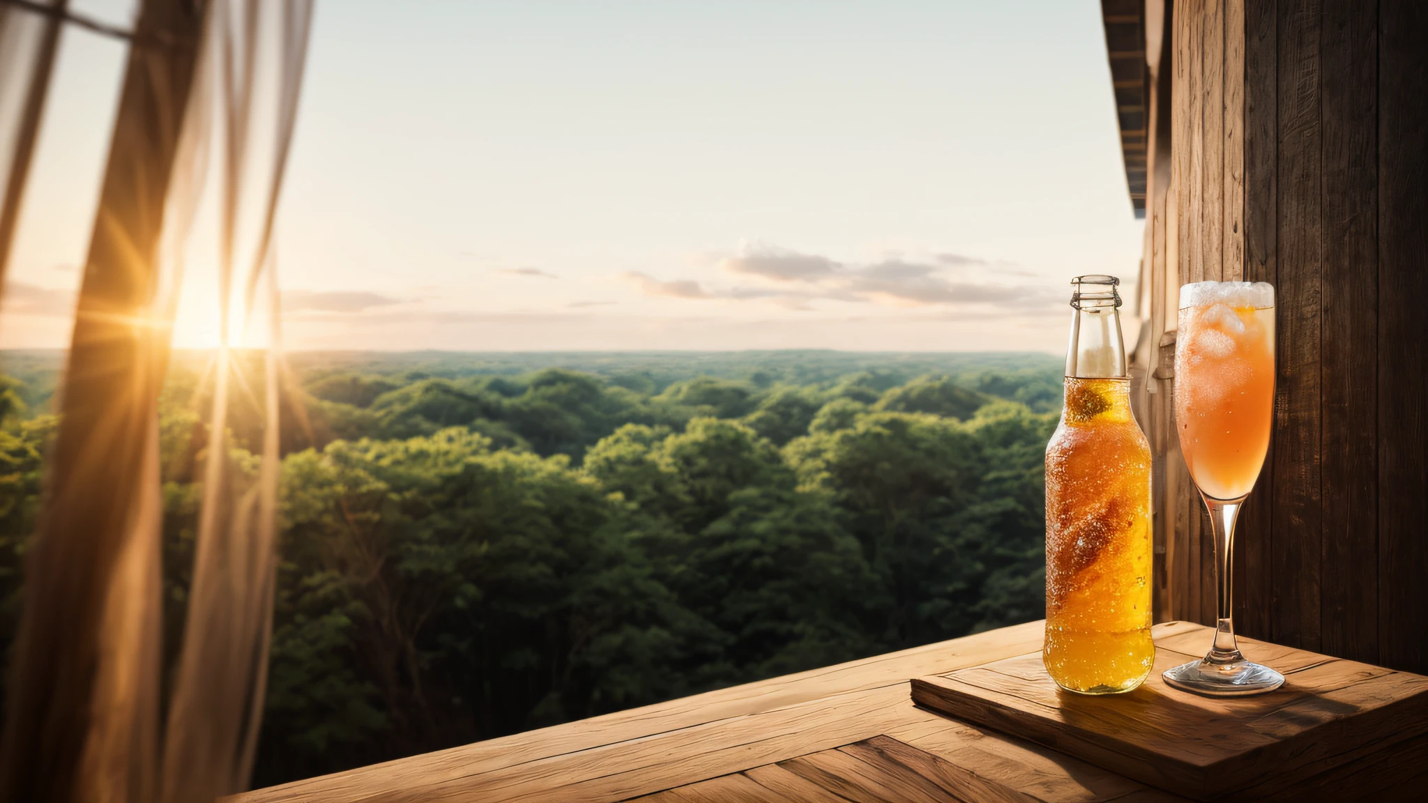 ln the forest，Yellow soda drinks，Depth of field, hyper HD,  High details, Textured skin, High quality, Best quality, A high resolution, Award-Awarded, Anatomically correct, 巨作