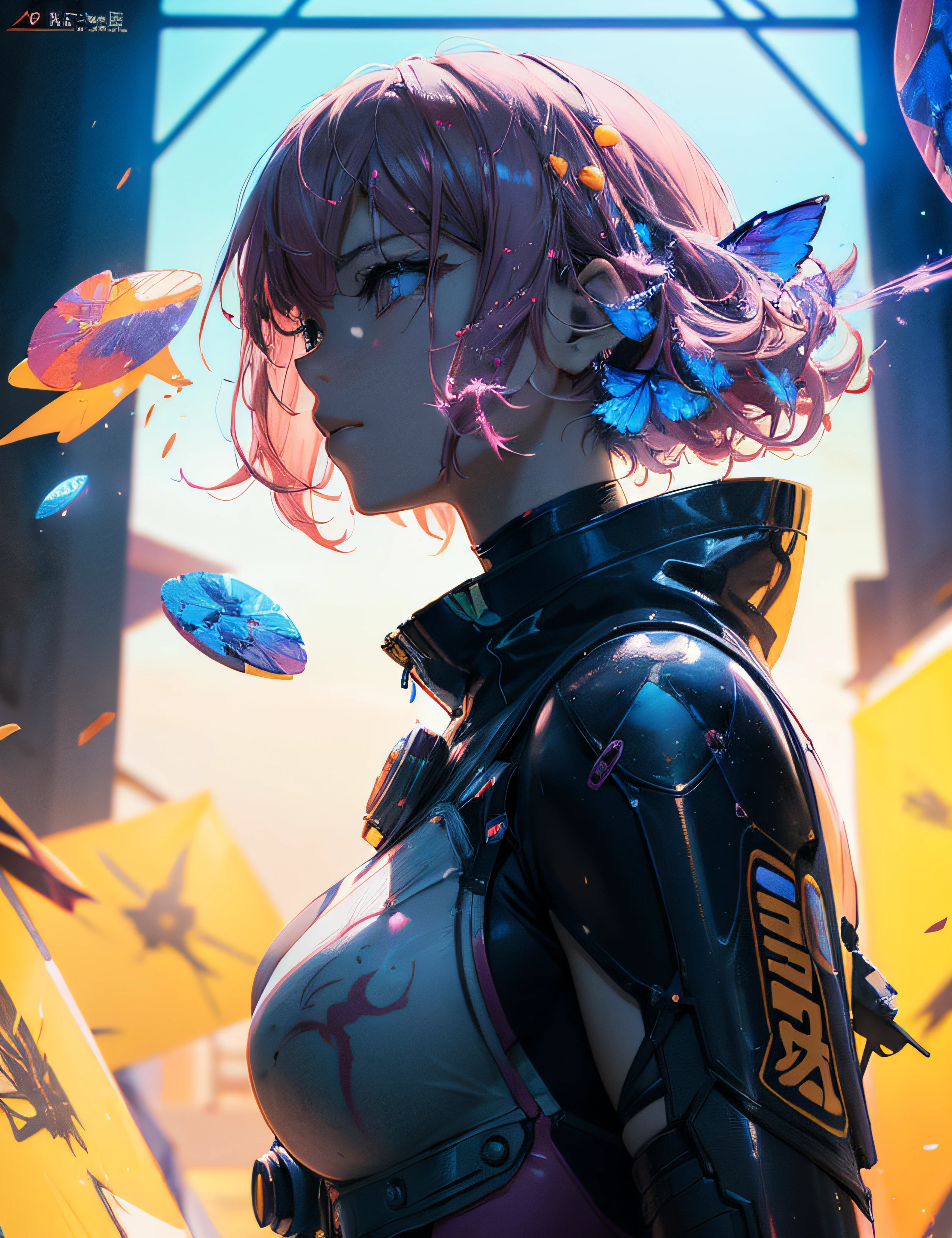 Anime girl with pink hair and butterfly wings flying around, ross tran 8 k, Digital Cyberpunk Anime Art, best anime 4k konachan wallpaper, digital cyberpunk - anime art, anime art wallpaper 4k, anime art wallpaper 4k, 8k high quality detailed art, Detailed Digital Anime Art, anime style 4 k, anime cyberpunk art, Cyberpunk anime girl mecha