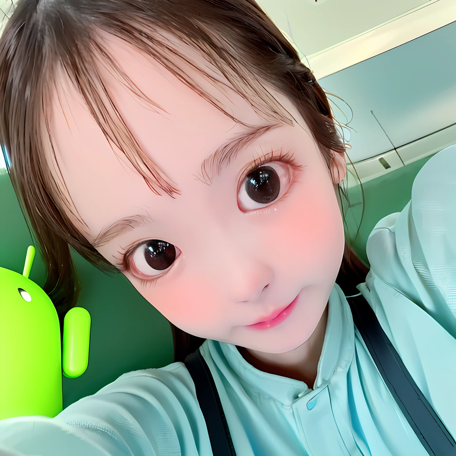 there is a close up of a 's face with a phone in her hand, face with artgram, detailed unblurred face, highly detailed # no filter, clear cute face, ruan cute vtuber, android close to camera, close up at face, dang my linh, close up face, blur effect face, 8k selfie photograph