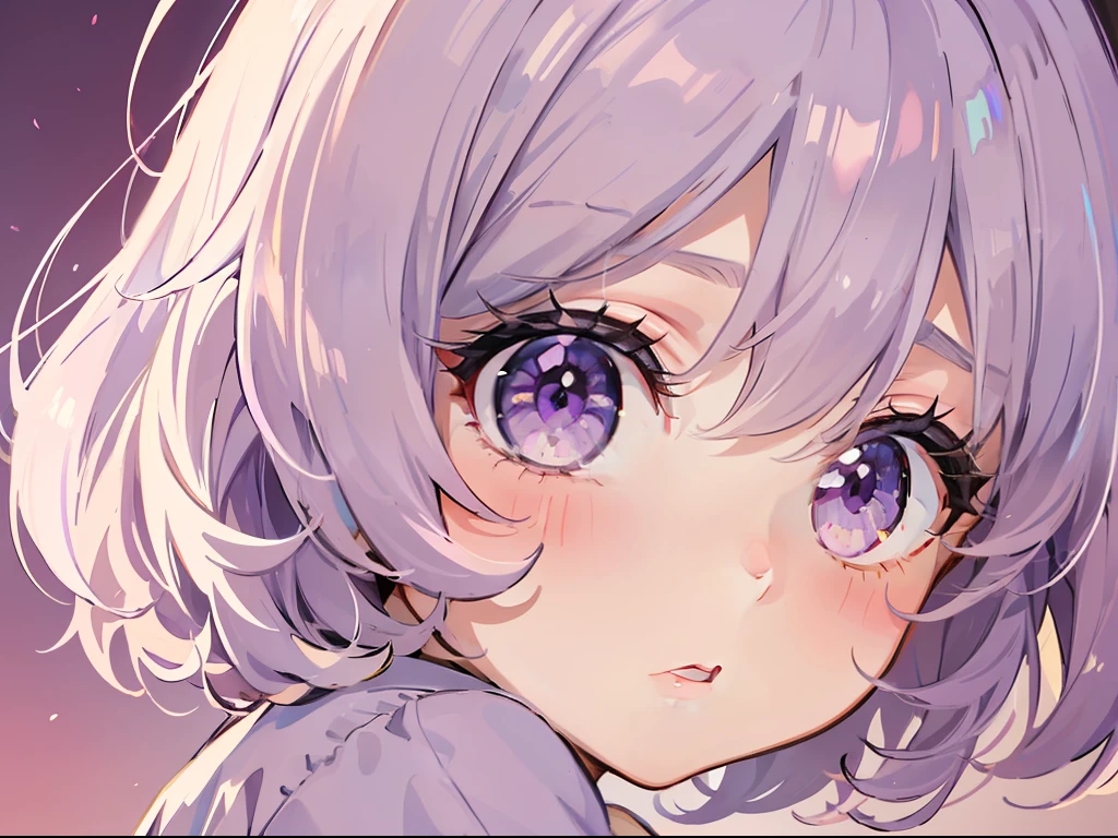 A 5 girl(short light purple hair,flatchest,Purple eye,Expression of grievance)At home,upperbody closeup