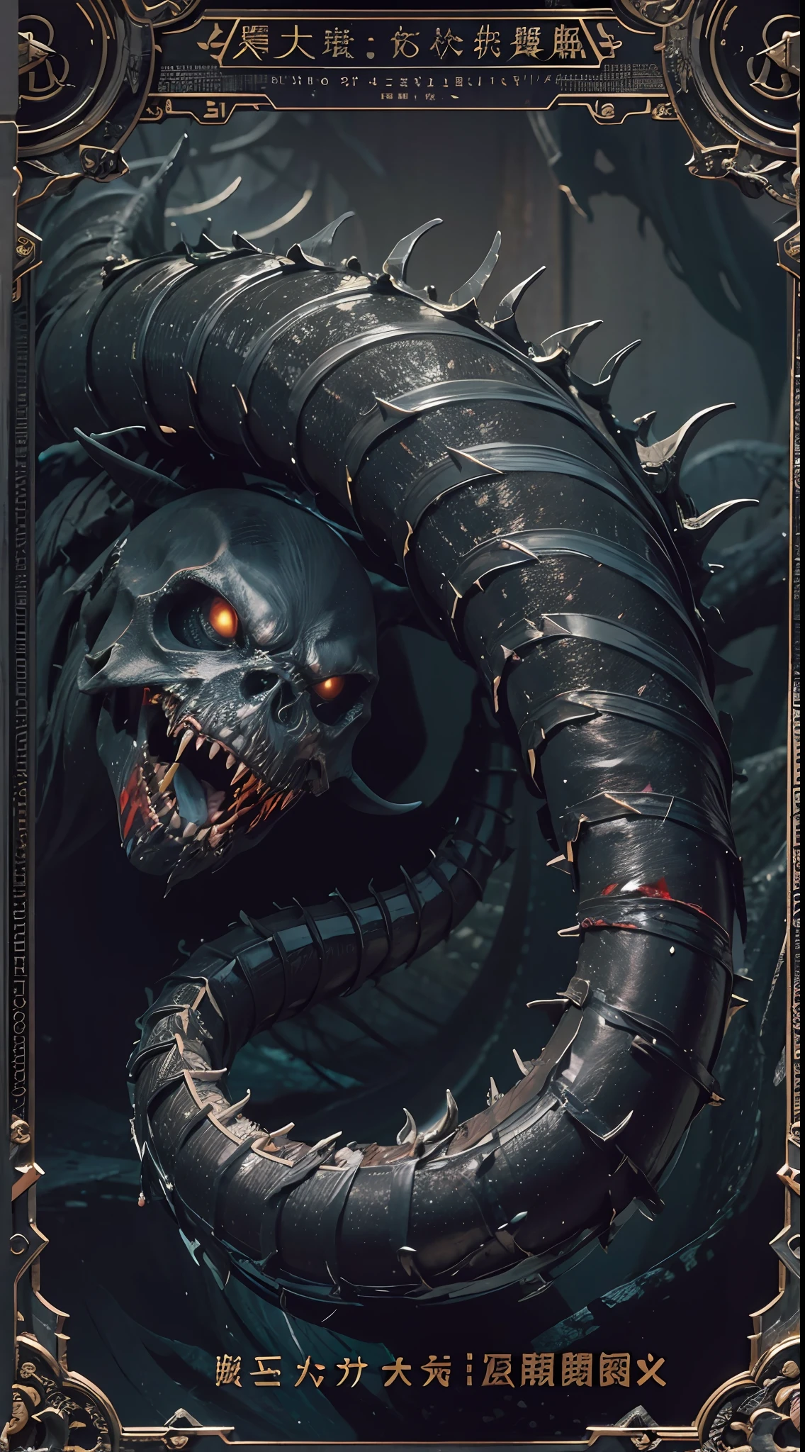 (Messenger from hell:1.4),Look up from the bottom up,hell,magma,火焰,(A strong sense of oppression1.4),(Purple flame:1.3),fresh blood on the ground,blood pond,Dripping blood,(Skeleton is everywhere),((Super huge, Thick and sharp giant claws)),(((Black antique hideous scales))),(((The scales are covered with thick barbs)))((Super thick and terrifying scales)),Black scales cover the whole body,((Ghost monsters:1.4)),(Transparent glow:1.4),strong lights,(combats,charging up:1.4),Ugly face,full body pov,Black lightning streaked across the sky,(((A tumbling thick sea of clouds is at your feet))),(There was blood everywhere),((Blood dripped from between the paws))stereoscopic perspective,Works of masters,super-fine,4K分辨率,high qulity,电影灯光,High picture detail,Detailed pubic hair,Epic shooting