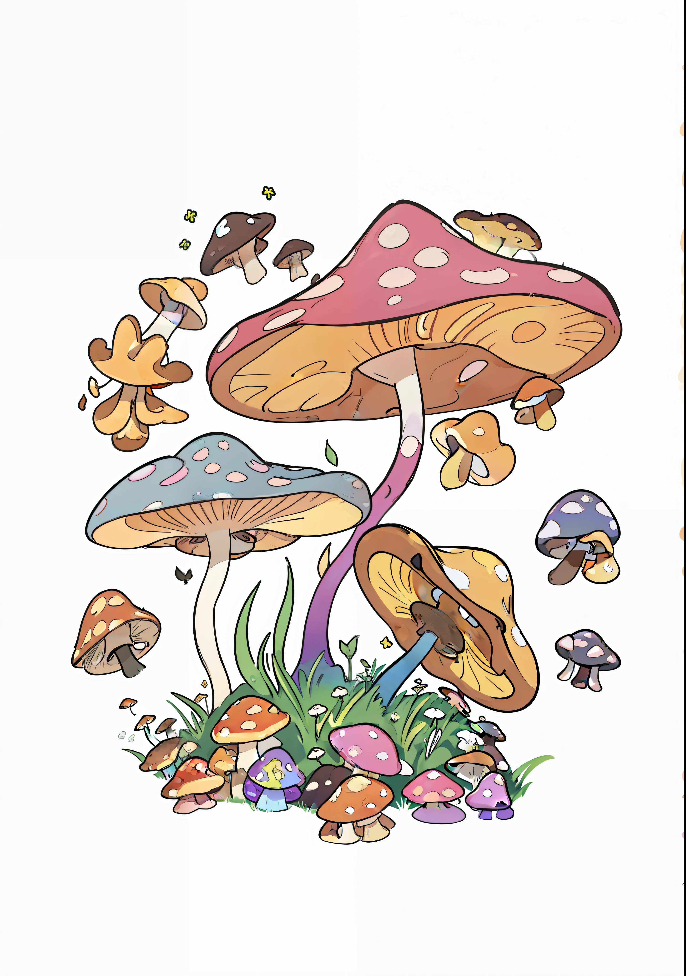 Close up of mushrooms with flowers and grass on black background, psychedelic mushrooms dream, cogumelo trippy, cogumelo trippy, neon mushrooms, magic mushrooms, Cogumelos, magic mushrooms, psychedelic flowers and trees, Colorful mushrooms, Fluorescent mushrooms, Mushrooms, mushrooms and plants, mushroom, whimsical and psychedelic, hippie motifs, toadstools, 70s psychedelic style