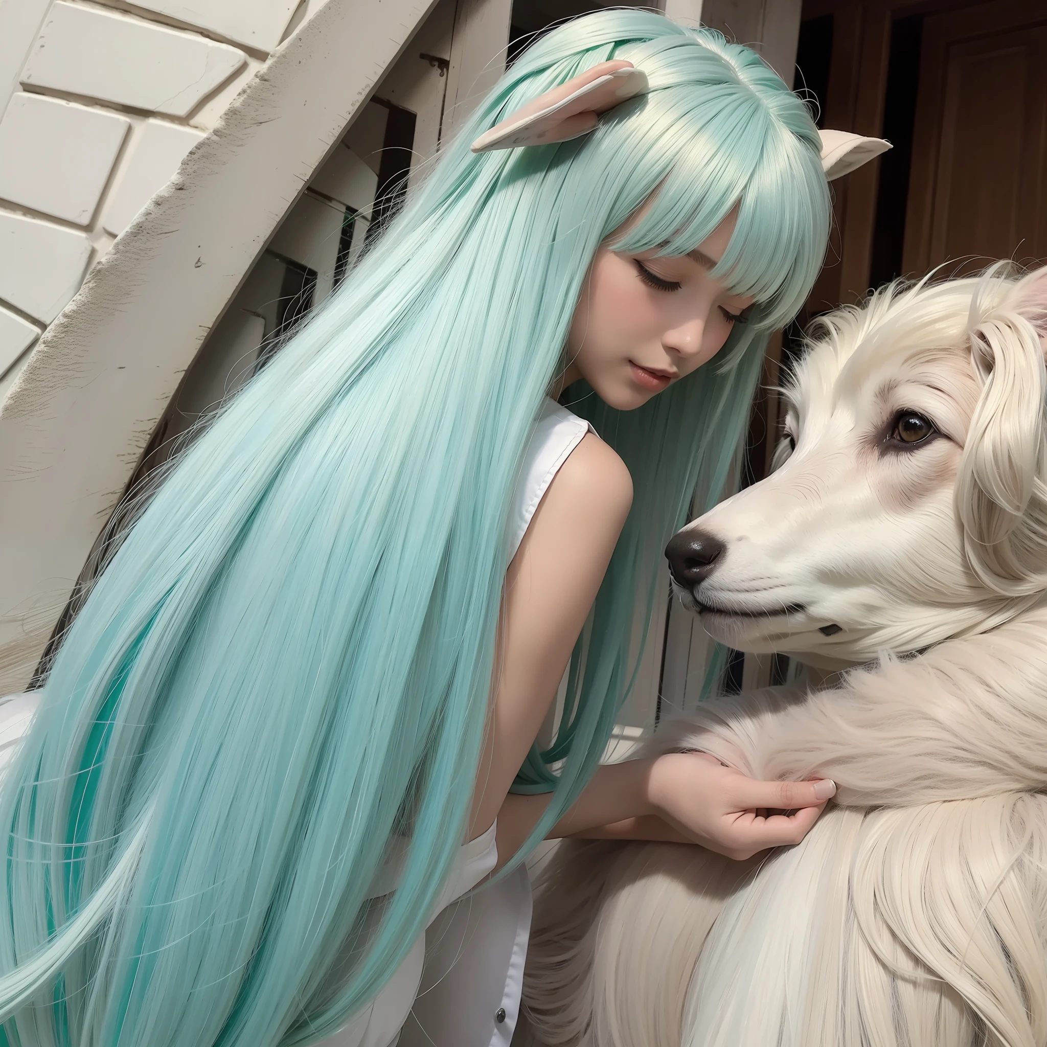 Kizi,exteriors,silber hair,sheepdog,green color,cinematric light,chase