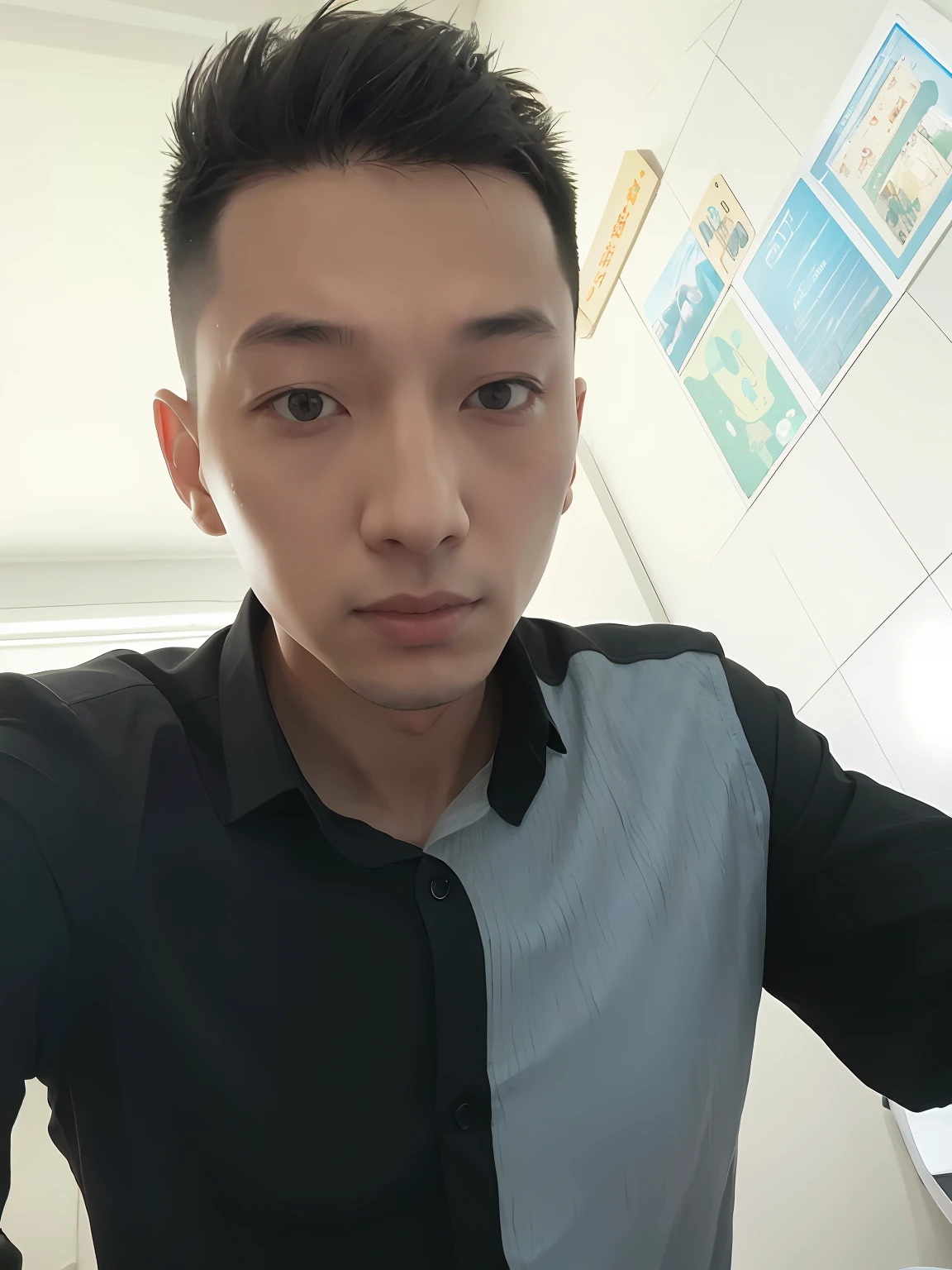 Arad man in black shirt and blue vest takes a selfie, 8k selfie photograph, xintong chen, zeng fanzh, wenjun lin, 2 7 years old, 2 8 years old, Leng Jun, yanjun cheng, yihao ren, phong yintion j - jiang geping, huifeng huang