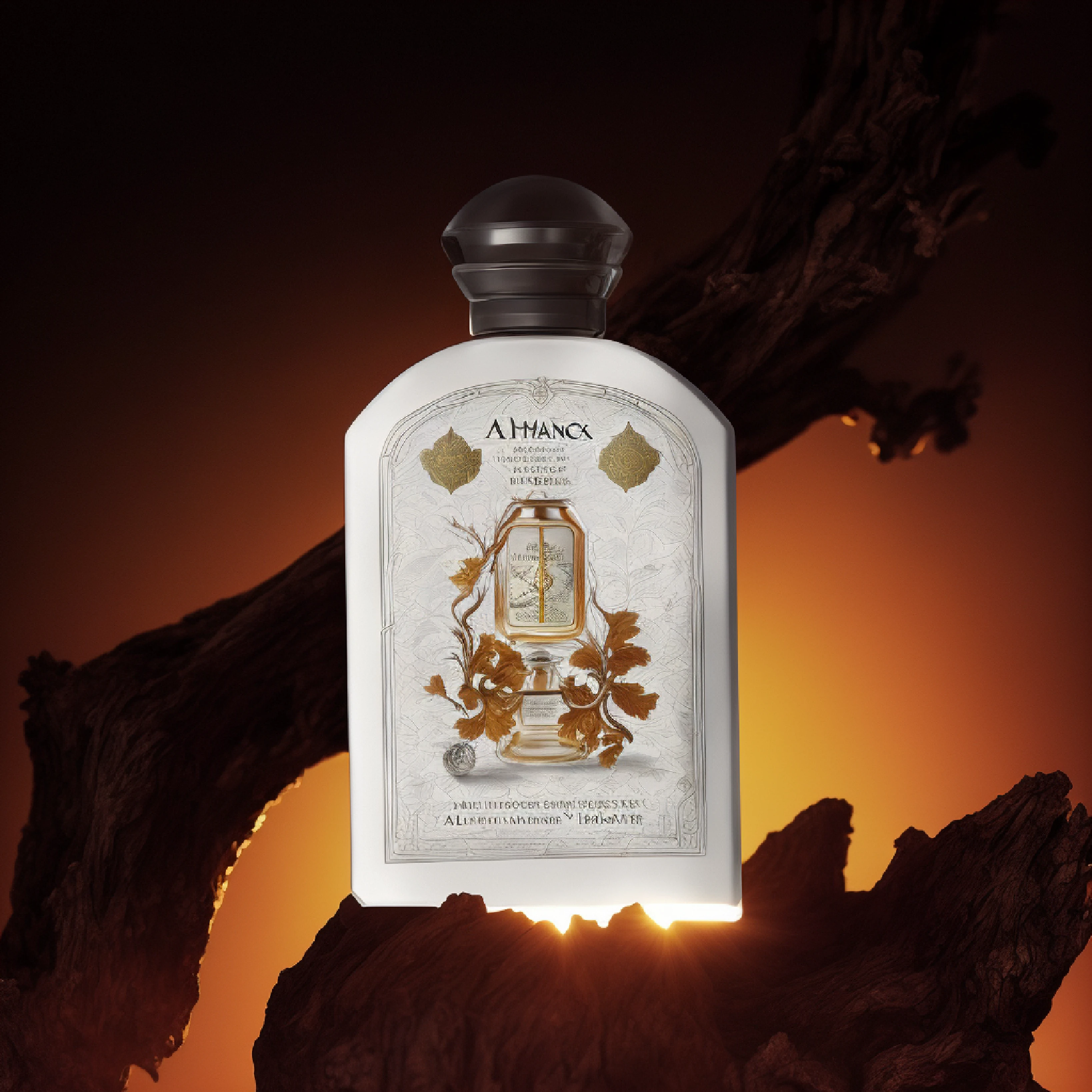 There is a bottle of perfume on the branch, Official product photo, author:Alexander Giemsky, 4 0 k, 40k, The wizard's apothecary, author:Alexander Kosis, image apothecary, Inspired by Lucas Cranach the Elder, shaxi, author:Emma Andievska, dramatic product shot