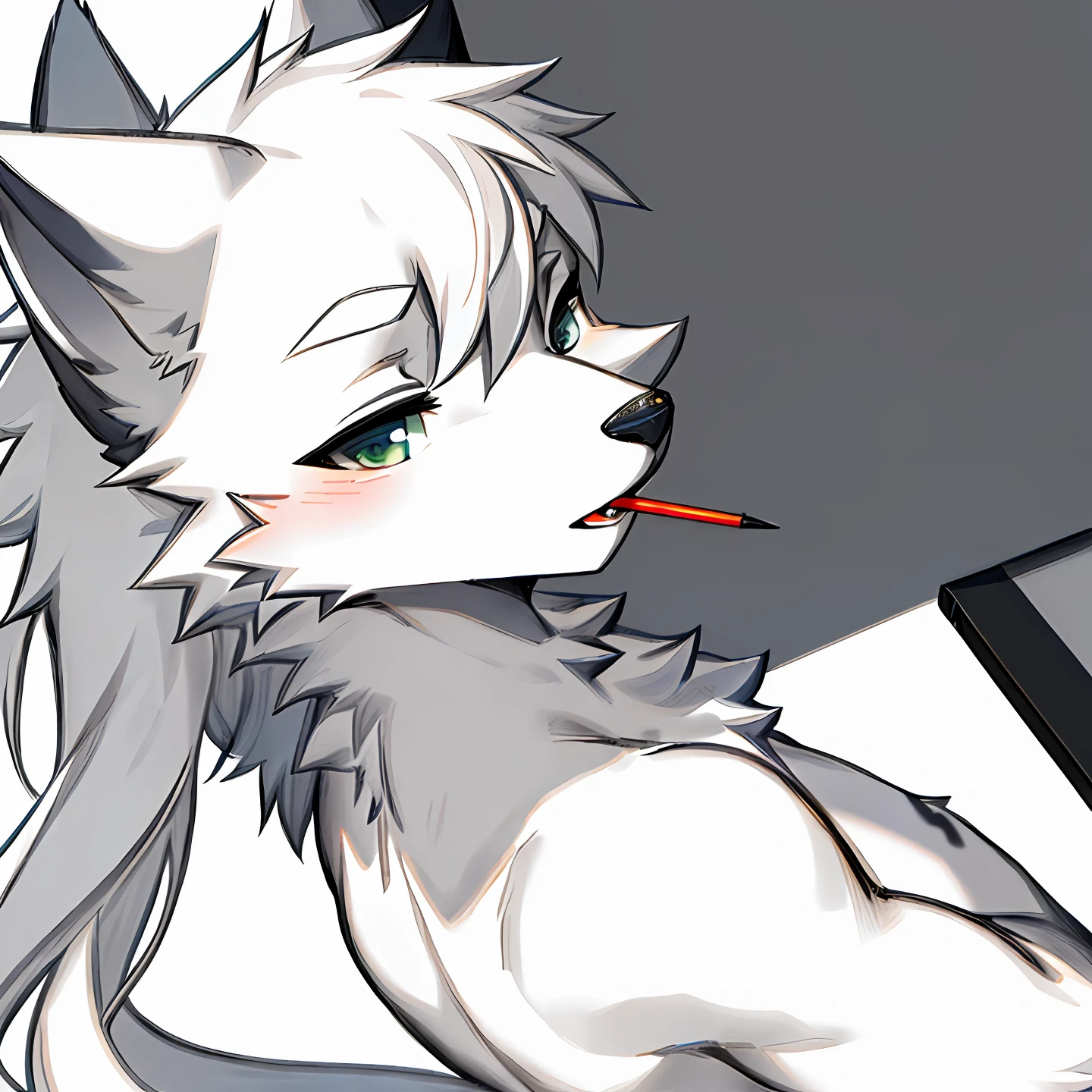 Gray wolf,greys!Close-up of a cat with a pencil in its mouth, Wolf template basic line art, Simple lines of art, linear art, thick lineart, clean lineart, Outline sketch, thick black lineart, clean lineart and flat color, contour drawing, bold lineart, clean anime outlines, Outlined!!!, professional furry drawing, outline art