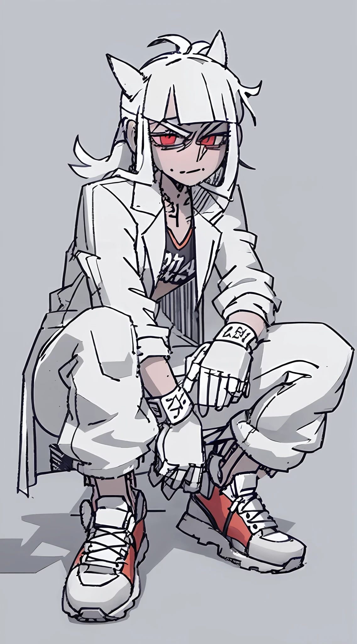 tmasterpiece，Best quality at best，offcial art，The is very detailed，illustratio，Tomboyish，fashionable attire，Wrist watch，athletic sneakers，squatt，Hands naturally droop，jaqueta com capuz，Street side，teens girl