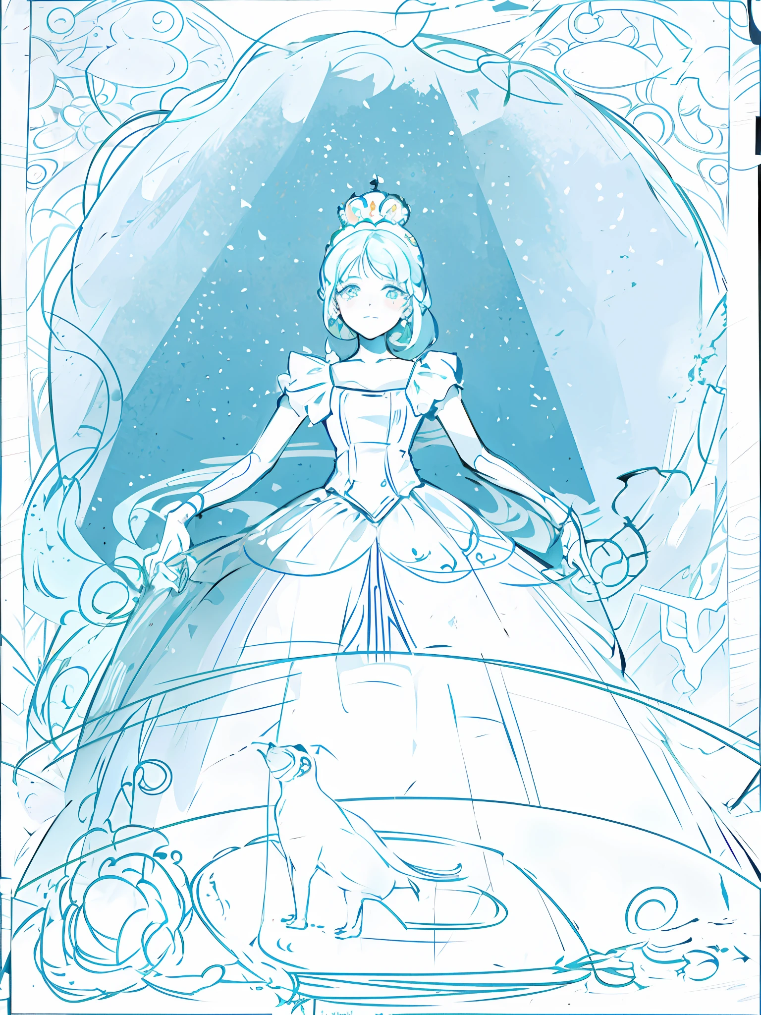 There is a painting,The painting shows a princess in a dress and crystal shoes,Behind said broken pumpkin clock animated Disney movie ink, clean lineart and flat color, clean linework, Martin Ansin, clean lineart and color, flat cel shading mucha, jen bartel, Cinderella, disney artstyle, author:Jason Teraoka, Moebius + loish, inspired by Tim Doyle