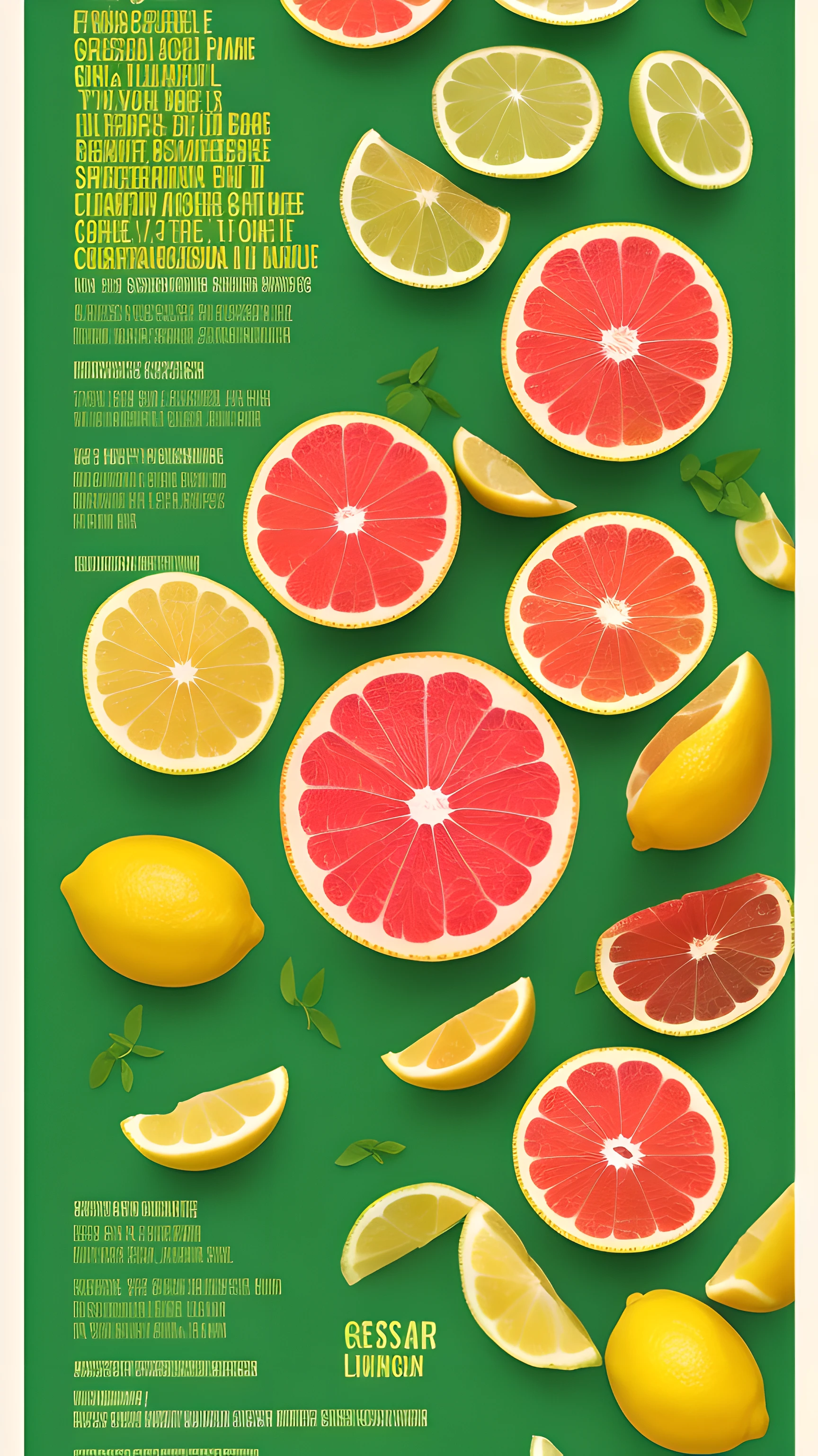 poster for：lemons+grapefruit+Yuzu+Lime,rich colours，Sparse typography