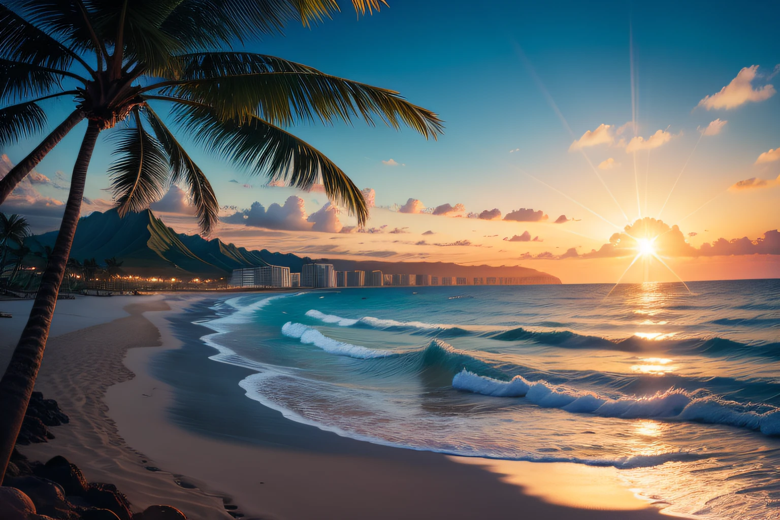 hawaii beach，The sun is a little higher in the evening