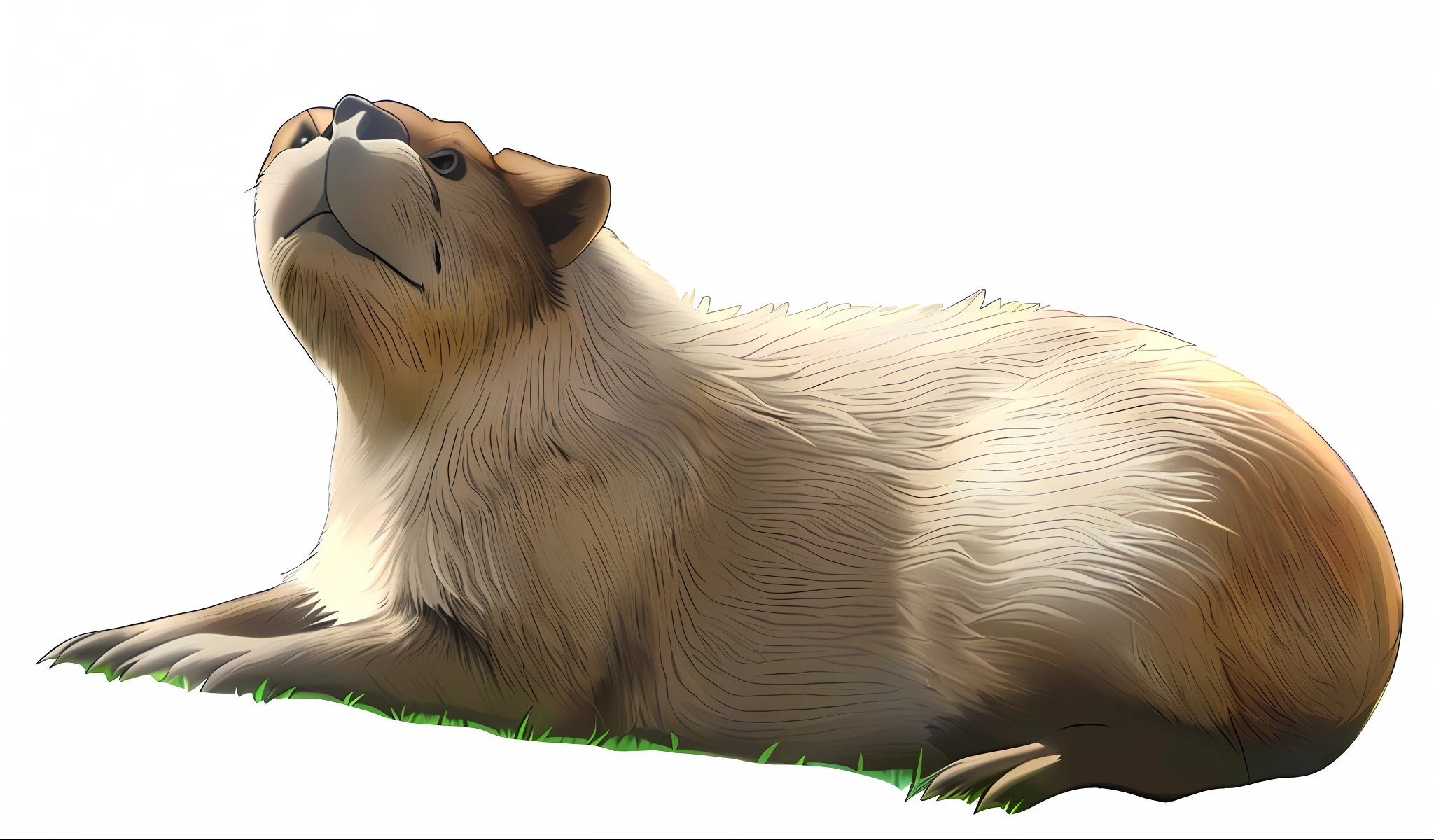 There was a large animal lying on the grass, capybara, capybara，adolable，2D cartoon style，ultraclear