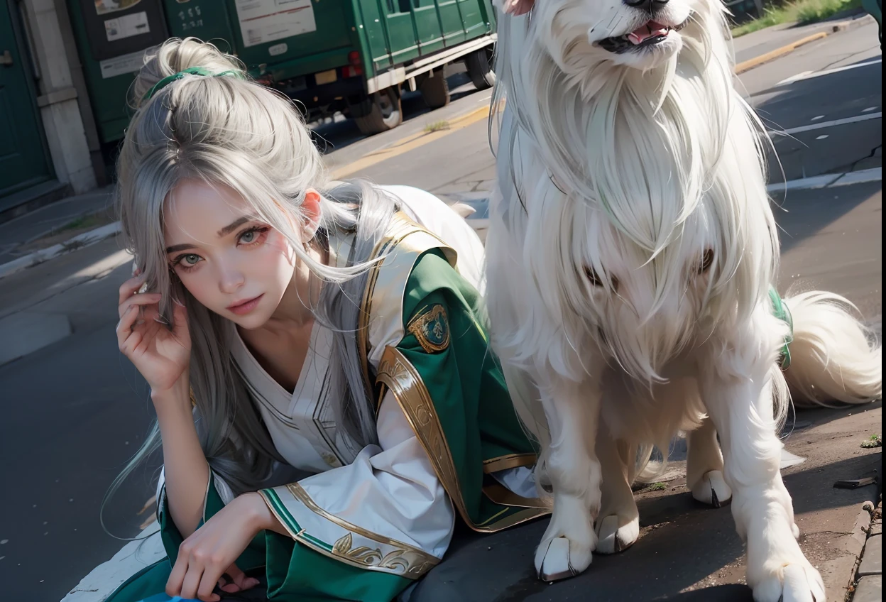 Kizi，exteriors，silber hair，sheepdog，green color，cinematric light，chase