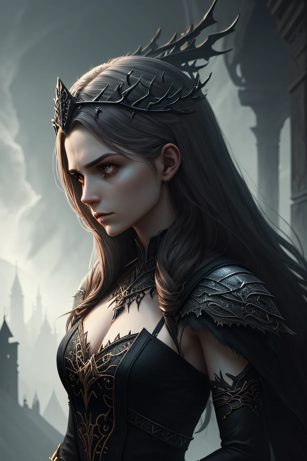 (dark magic), (grim), diadem, (intricate details), (hyperdetailed), 8k hdr, high detailed, lot of details, high quality, soft cinematic light, dramatic atmosphere, atmospheric perspective
