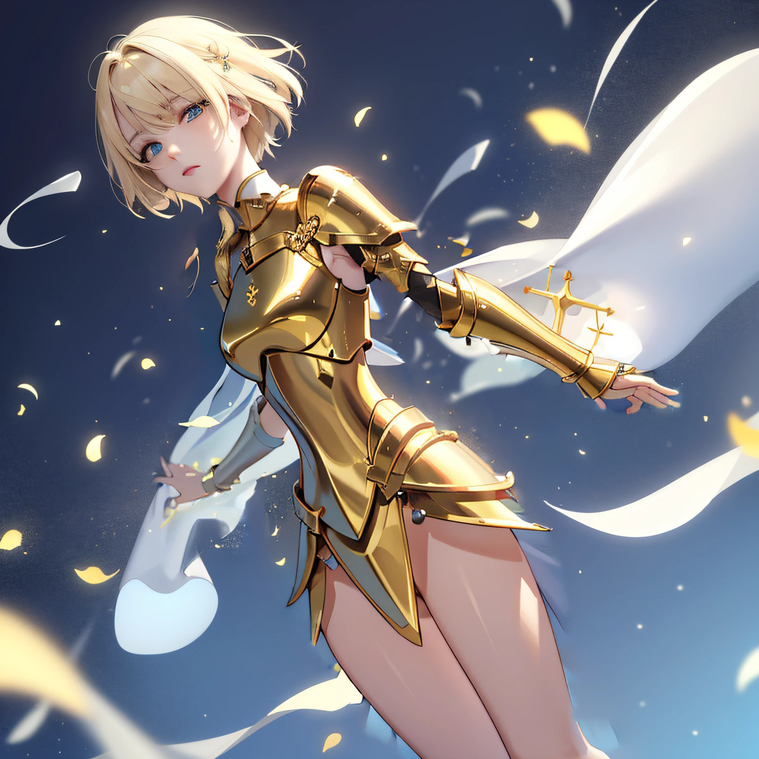 golden armour，holy paladin，a shield，Unique temperament，Armory，Steadfast，placid，Petite figure，precocity，Holy Maiden，free will