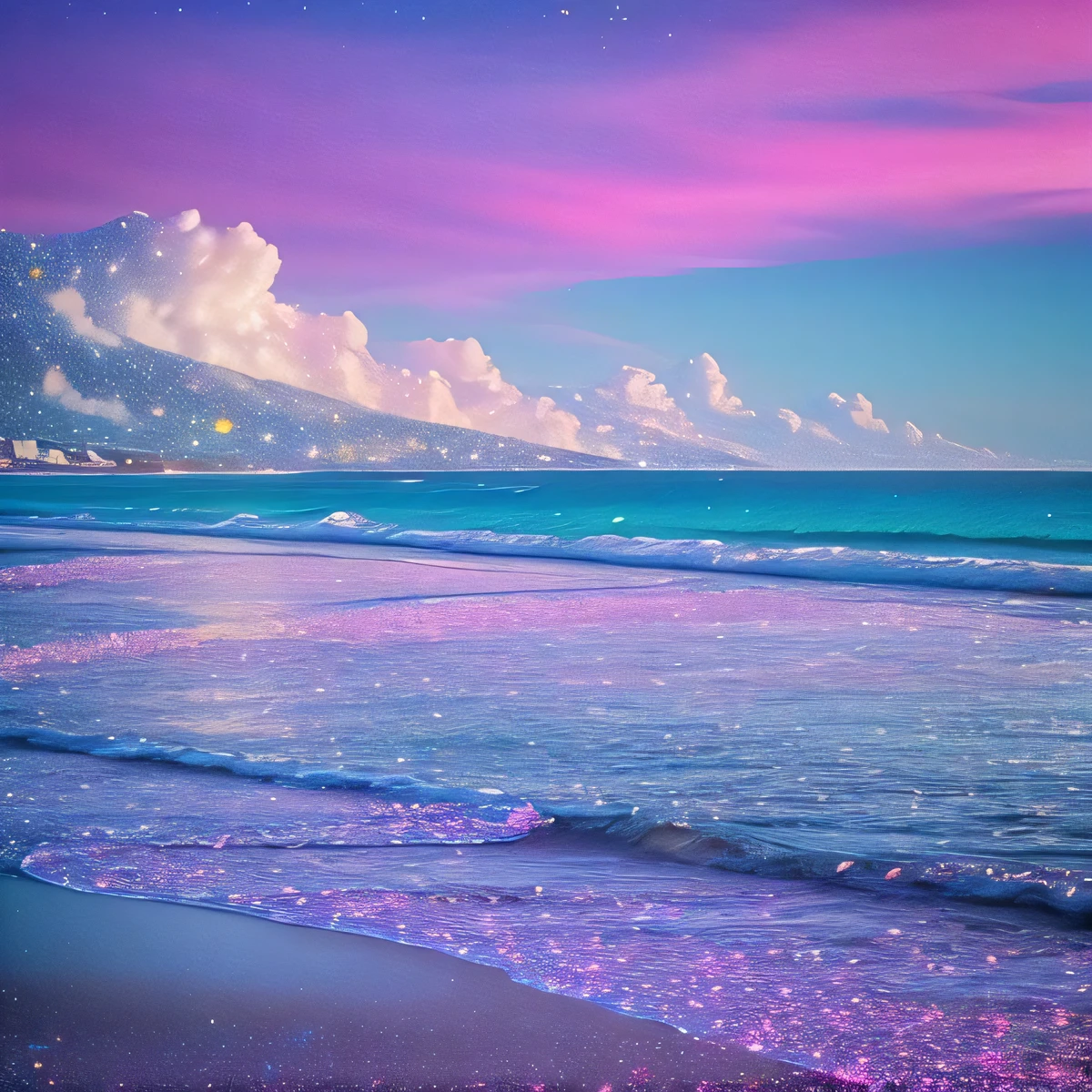glitter photo pink cloud and sea