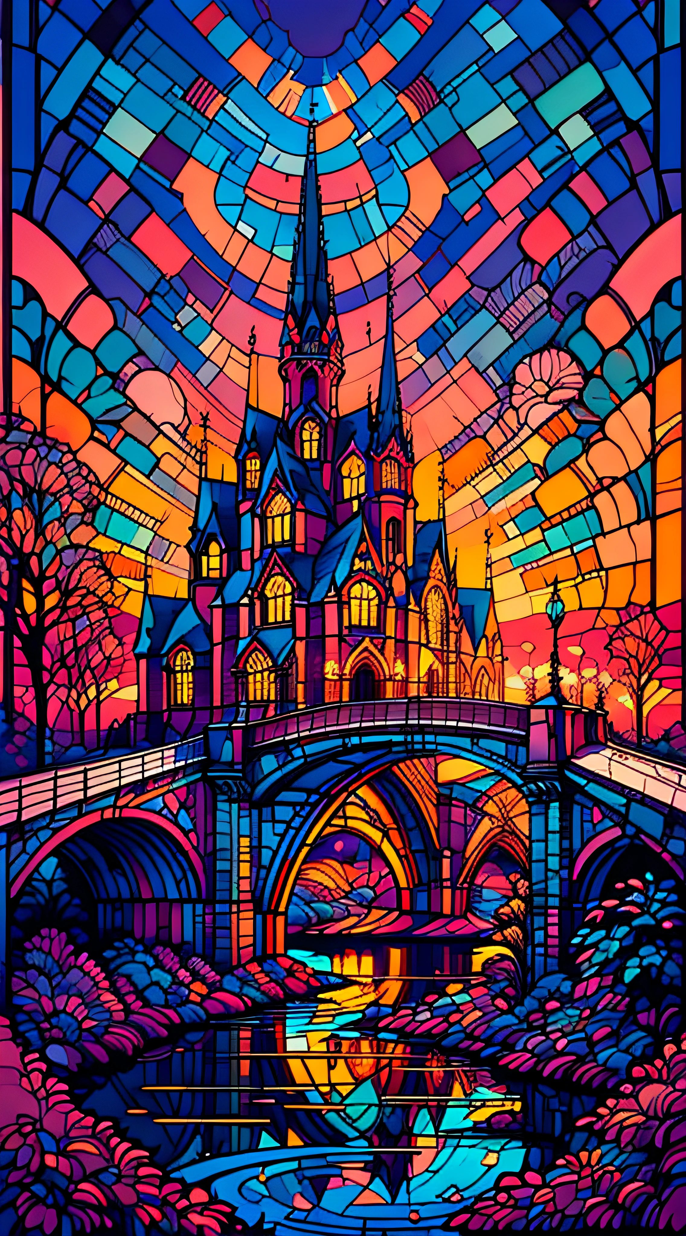 (magical place: 1.2, vibrant colors: 1.1, bridge, city on the horizon, 8k) medieval castle, in winter sky with ralampagos