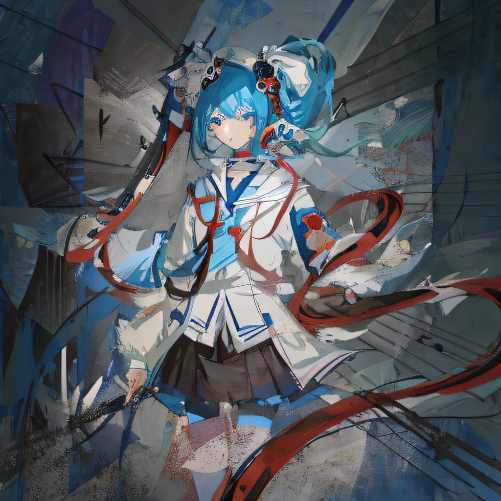Anime characters wearing blue and white clothes and red and black whips, yandere intricate, 2 d anime style, 2d anime, gapmoe Yandere, by Kamagurka, author：New Art, digital art from danganronpa, 2D art, 2 d art, pixiv contest winner, Yandere, author：Shitao