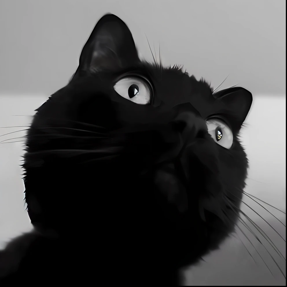 The Alatei black cat looks up at something on a white background, looking up at camera, looking up at camera, up looking, inquisitive look, black cat taking a selfie, Looking up, up looking, Staring!!!!! into the camera, inquisitive, staring in the camera, looking away from the camera, Gaze from his heavy body