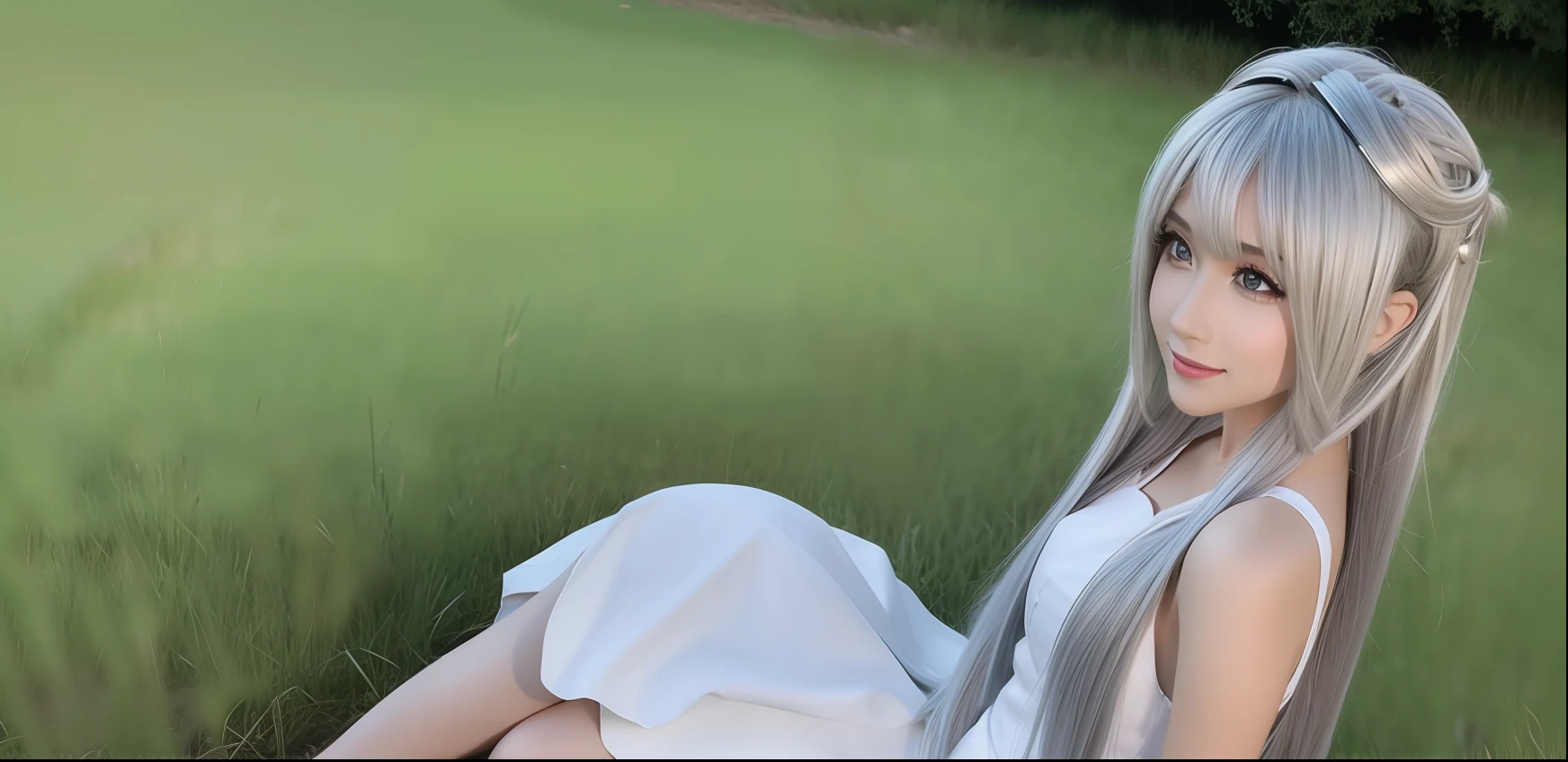 Kizi，exteriors，silber hair，Green grasslands，cinematric light，chase，natta，Flashlight