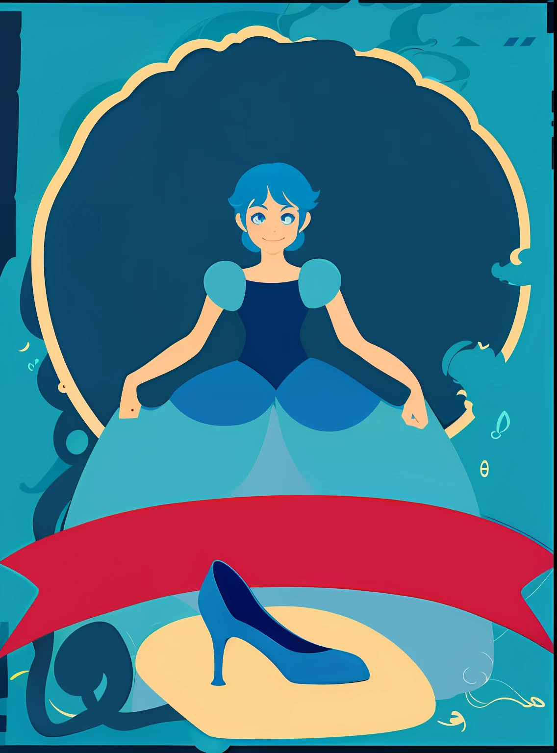 There is a picture of a cartoon character holding a shoe, Cinderella, style of disney animation, art in the style of disney, inspired by Alice Prin, Disney movie poster style, Flat a lot, flat cel shading mucha, disney poster, Created in Adobe Illustrator, princess 'kida' kidagakash, made in adobe illustrator, disney's princess