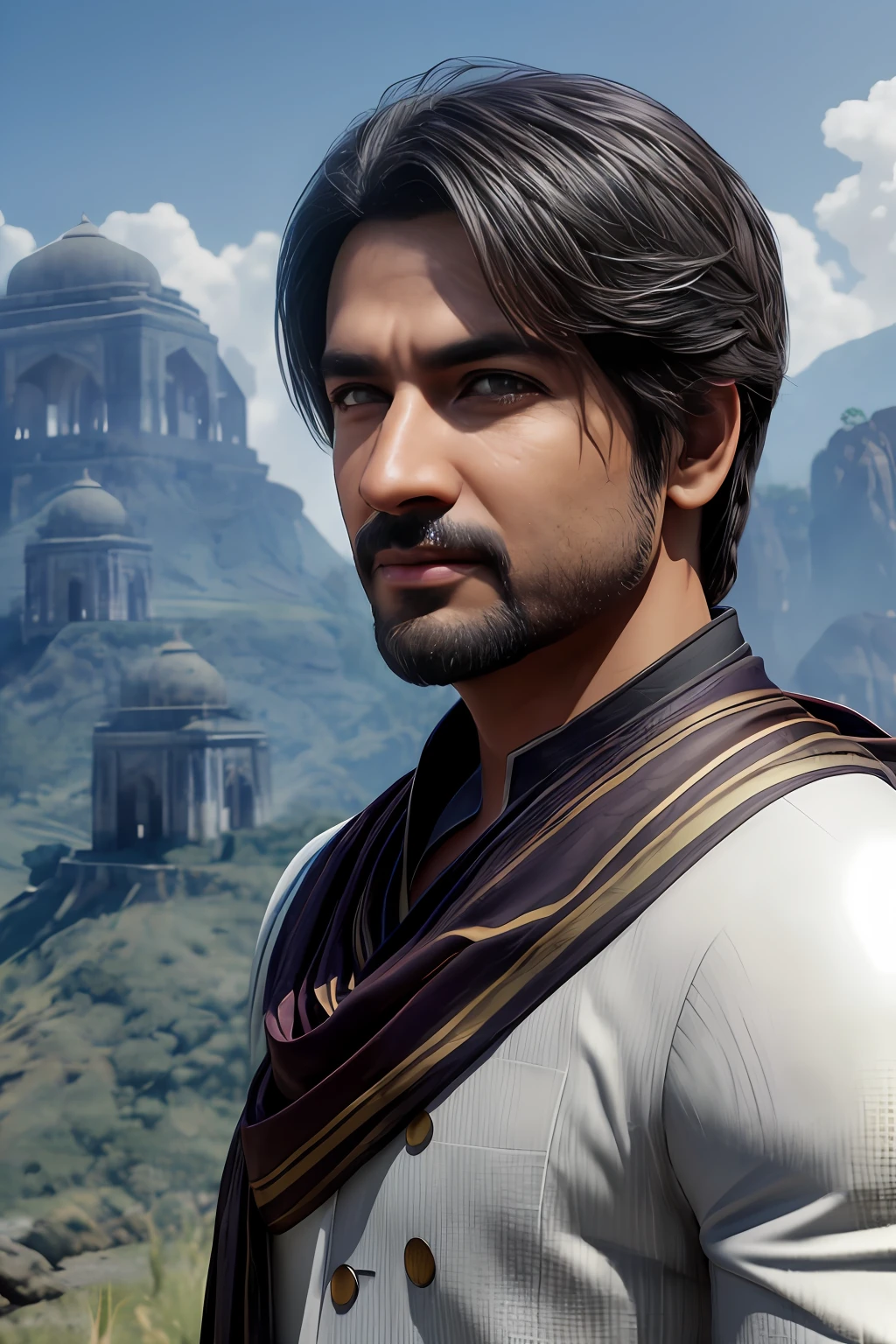 ((best qualtiy)), ((tmasterpiece)), (the detail:1.4), 3D, HDR(HighDynamicRange),Ray traching,NVIDIA RTX,Super-Resolution,Unreal 5,Subsurface scattering、PBR Texture、post-proces、Anisotropy Filtering、maximum definition and sharpness、Many-Layer Textures、Albedo e mapas Speculares、Surface Coloring、Accurate simulation of light-material interactions、perfectly proportions、Octane Render、Two-colored light、largeaperture、Low ISO、White balance、the rule of thirds、8K RAW、Indian man,Indian civilians,looking at viewert,ssmile,(sportrait:1.5),