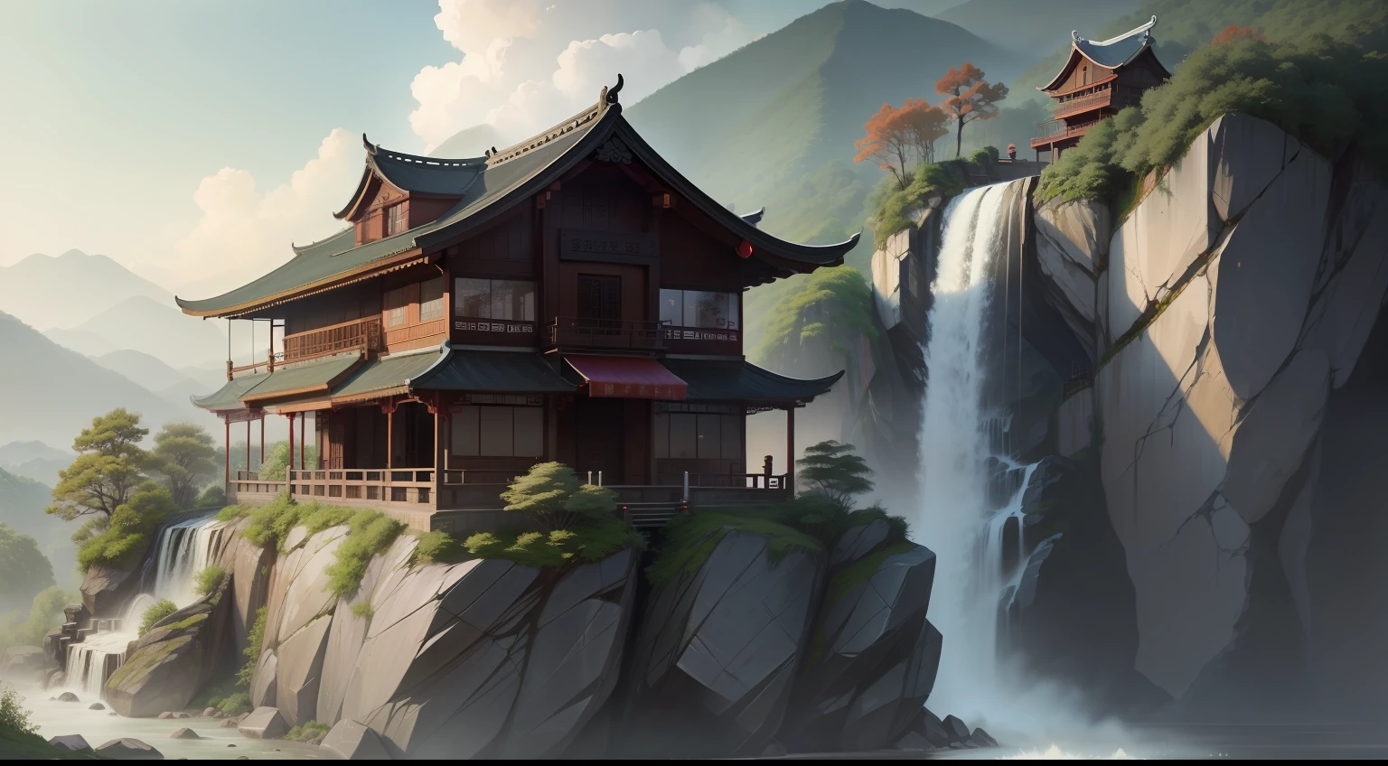 Chinese cottage,On the peaks,baiyun,waterfallr