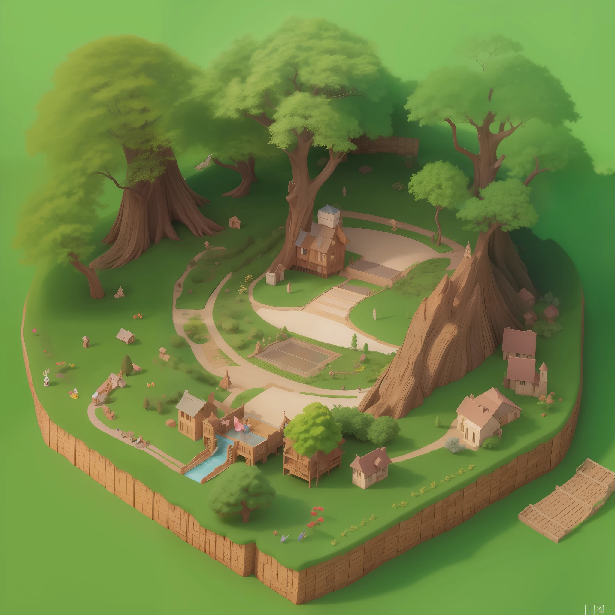 bosque encantado de cuento de hadas. Muy intrincado .. Pintura digital. Isometric view