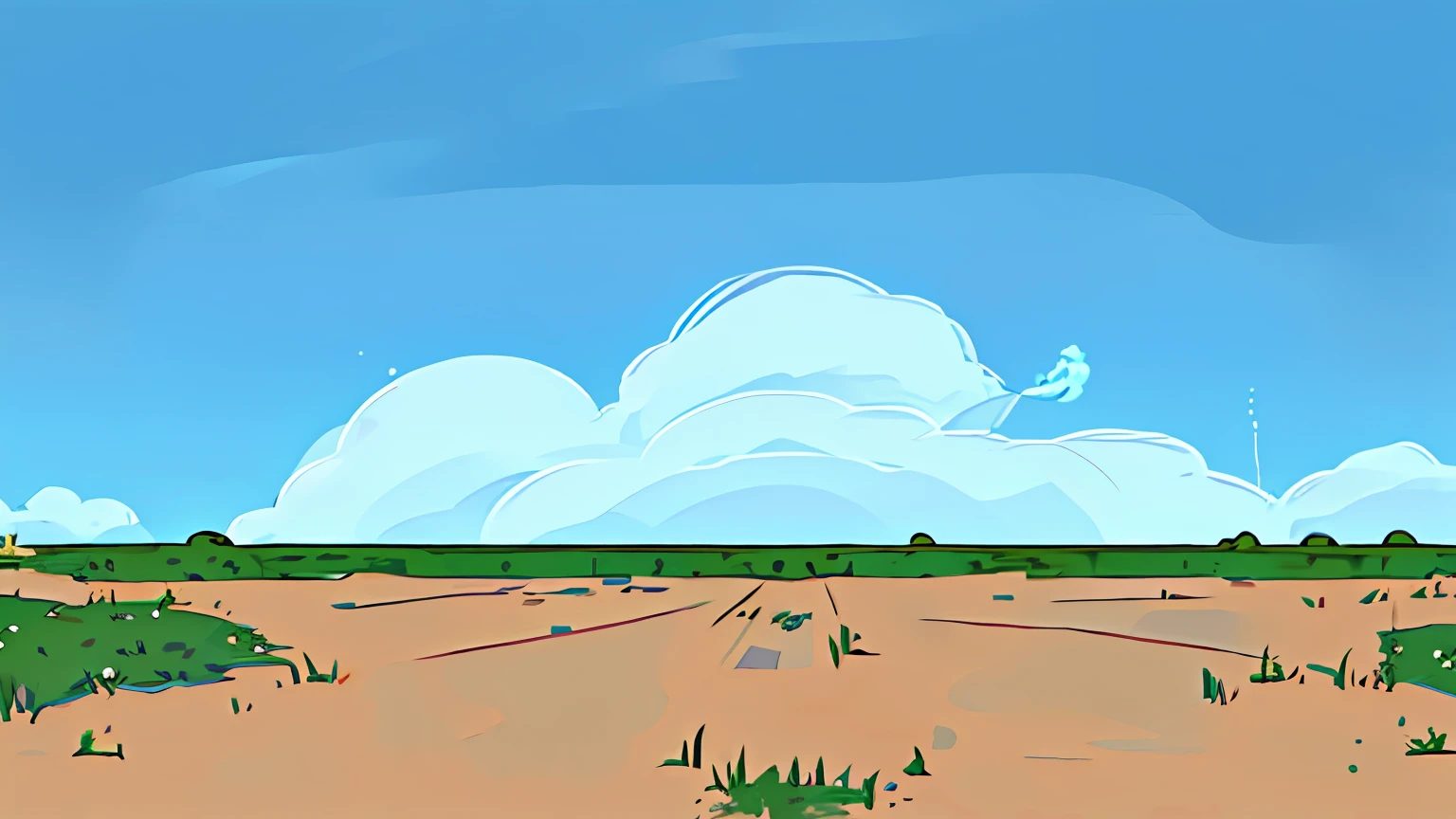 2d game background, 2 D game art background, videogame background, Mobile game background, 2 d platformer,Minimalist cartoon style, plataform 2 d game,The upper part shows the sky and white clouds,The lower part is the underground part,The sky is blank and cloudy,On the ground stand some plants,The underground is distinguished by color blocks