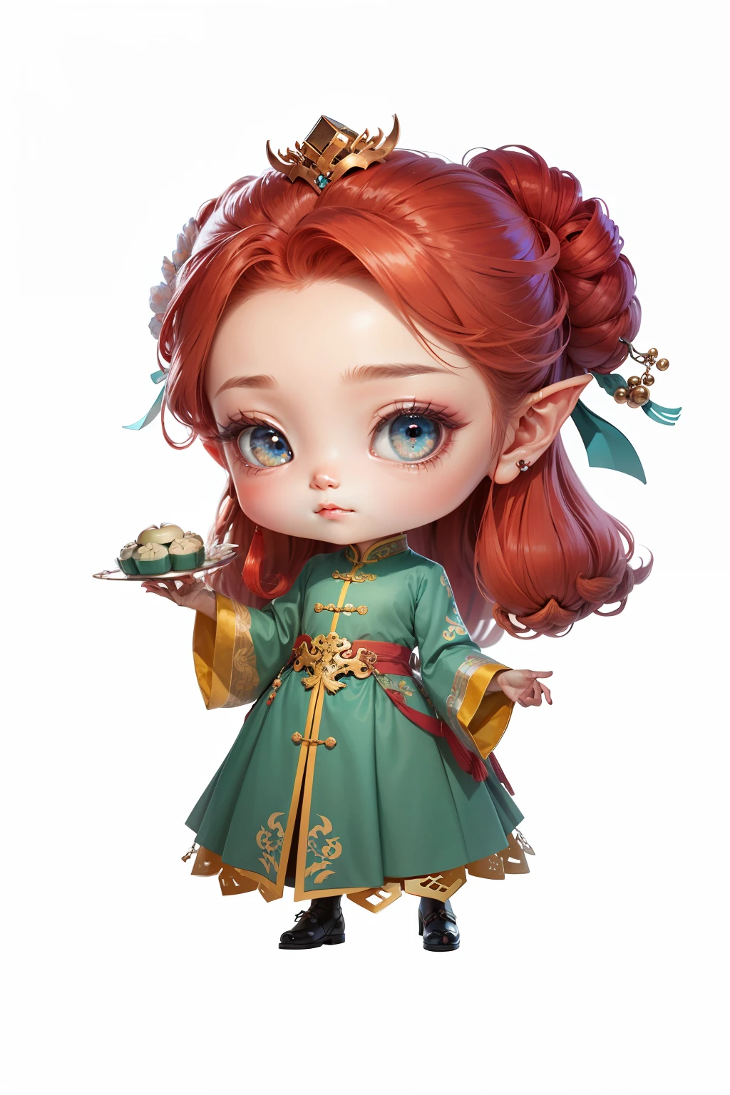 Chinese shoes，white limbo，Pattern，Pedras preciosas，Refinement，Exquisite painting，lovely digital painting，anime styled digital art，style of anime。8K，A beautiful artwork illustration，adorable digital art,Moon cake，elvish ears，Two-dimensional eyes
