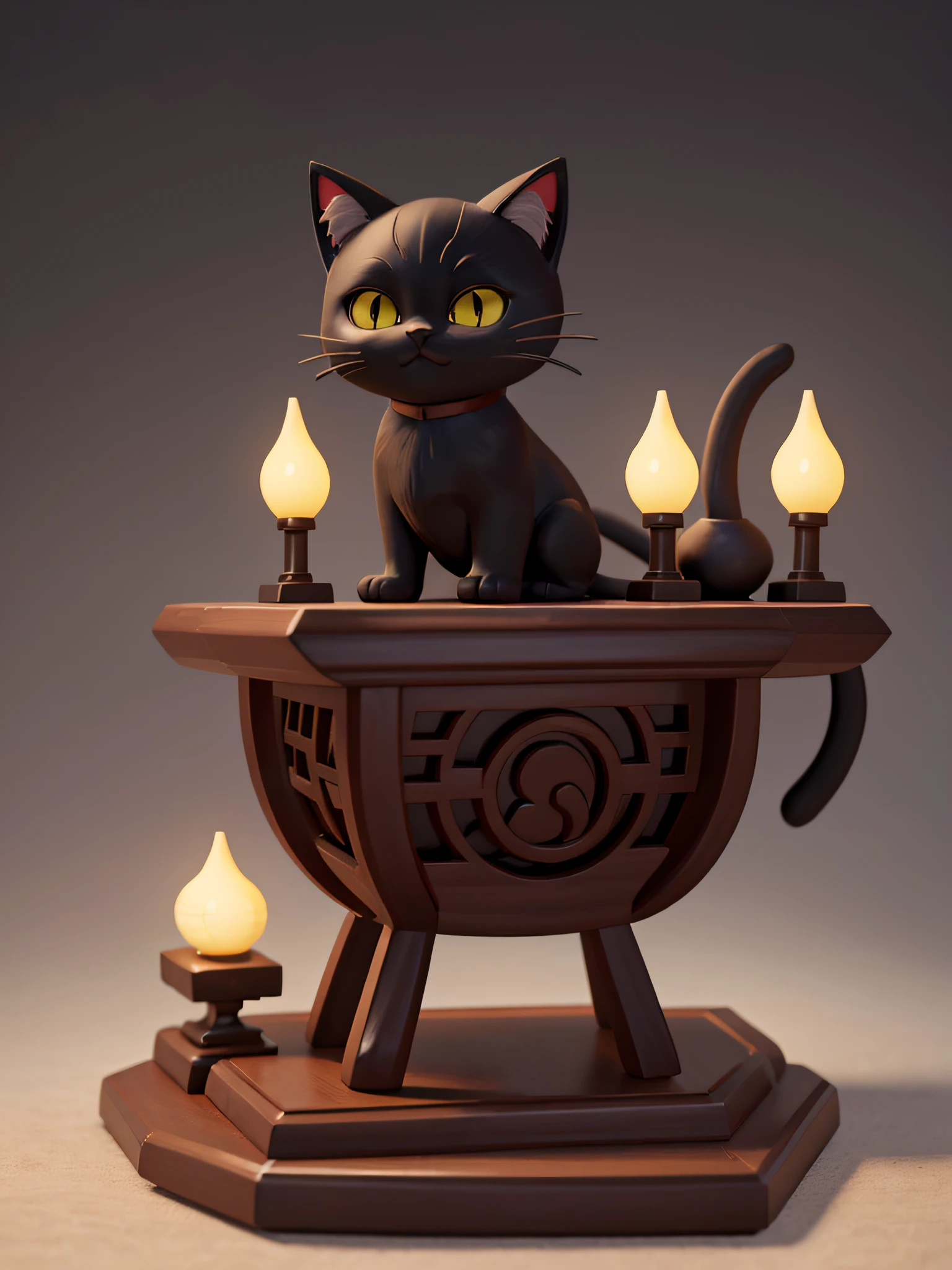 a cat,cute cat,one body,one head,singl face,toy,vignette figure,whole body、1 cat、Cute Cat Figure、Deformed cat、Sparkling eyes、Cat whole body、Output image quality(add detail、The ultra -The high-definition、Masterpiece、hight resolution、8K、Award-winning works)、(intricate-detail、ultra-detailliert:1.2)、Cinematic Shots、vignettes、central、Japan motifs(shrines)、black cat、Chic impression、Muted shades、gentle shades、appearance々Proposing figures made of similar materials、Attractive composition、Attractive lighting、depth of fields、diorama、Figure material(woodenhor、Woody)