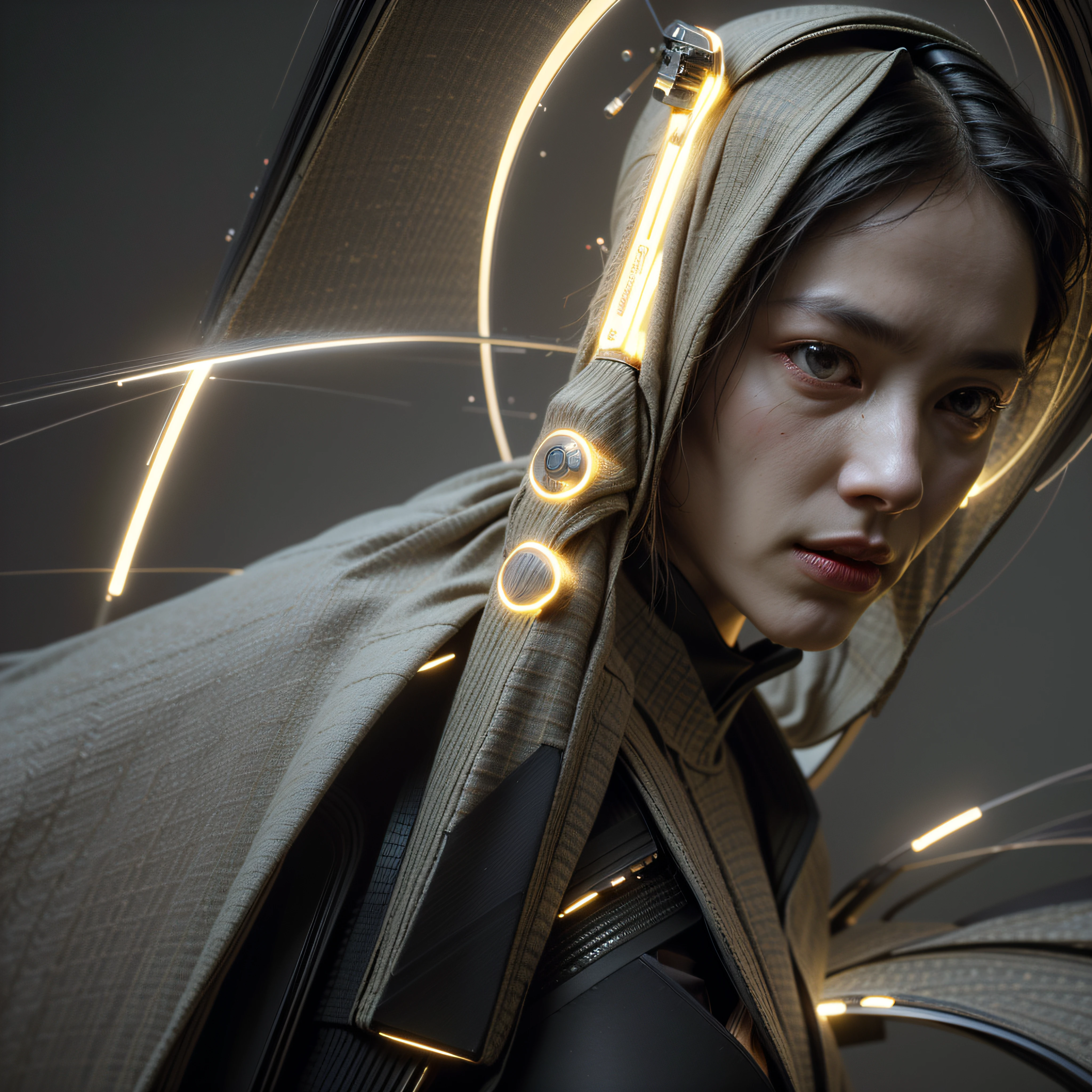 ((best qualtiy)), ((tmasterpiece)), (The is very detailed:1.3), 3D,full-body portraits,RFKTR_technotrex,Beautiful cyberpunk woman,(Wearing a head-mounted display,Thick and high-tech neon signs:1.2),Wear a cape,Computer hacking,Computer terminal,The soft glow of neon,Microelectronics,computer servers,LCD screens,Fiber optic cable,Company logo,vivd colour,hdr(HighDynamicRange),Ray traching,NVIDIA RTX,Hyper-Resolution,Unreal 5,sub surface scattering,PBR textures,post-proces,Anisotropy Filtering,depth of fields,Maximum clarity and sharpness,Many-Layer Textures,Albedo e mapas Speculares,Surface coloring,Accurate simulation of light-material interactions,perfectly proportions,rendering by octane,twotonelighting,Low ISO,White balance,trichotomy,Wide aperture,8K raw data,High-Efficiency Sub-Pixel,sub-pixel convolution,Luminous Particle,Light scattering,Tyndall effect,Wandering Earth,Aviation technology,Mechanical Warframe,combats