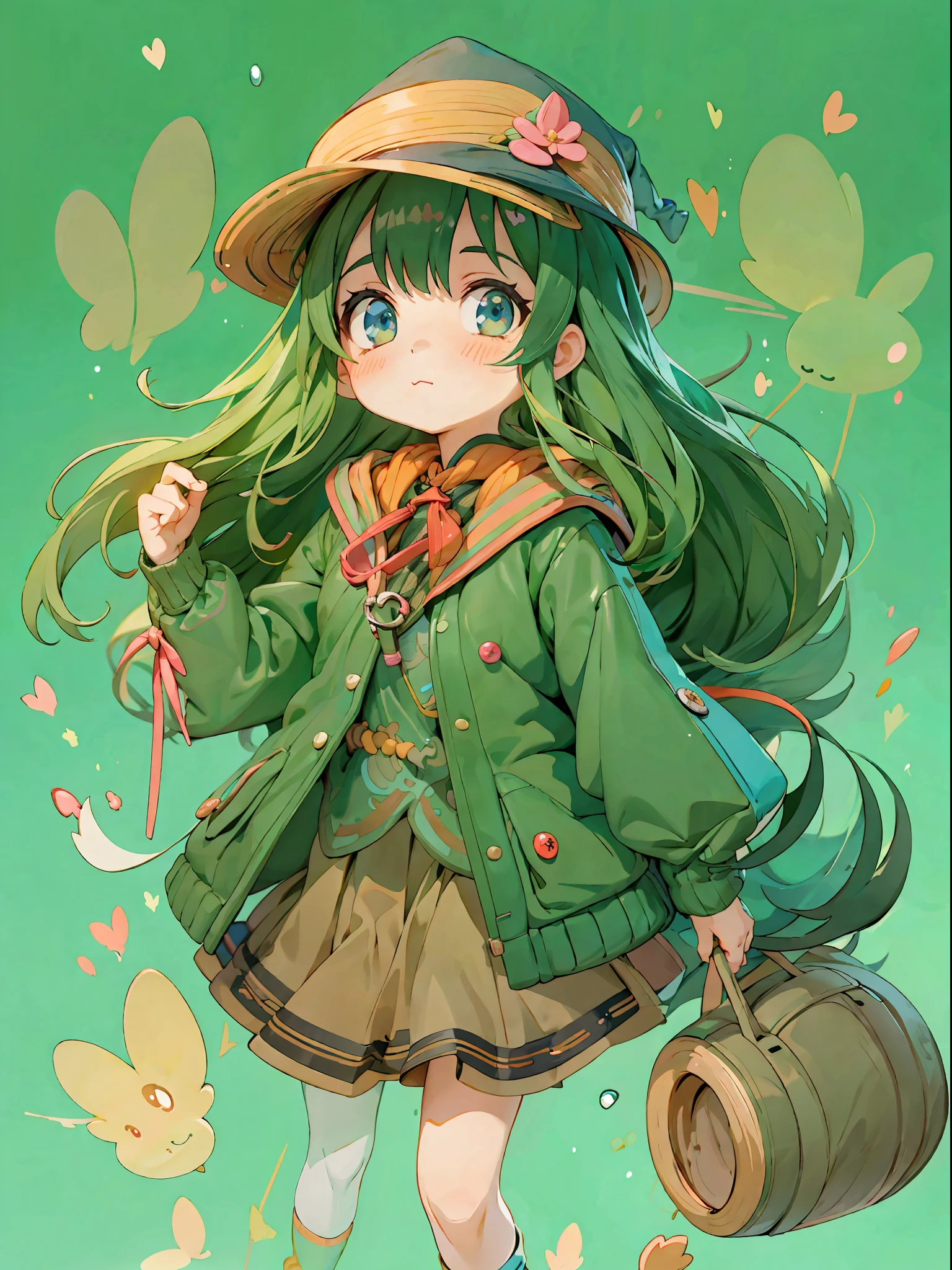 A cartoon girl in a hat and jacket, lovely art style, High-quality fanart, hagrid in cute anime style, anime moe art style, Anime style illustration, Cute anime style, anime visual of a cute girl, High Quality Anime Art Style, Flat anime style, anime illustration, the witch, An anime cover, Splash art anime Loli, Style anime