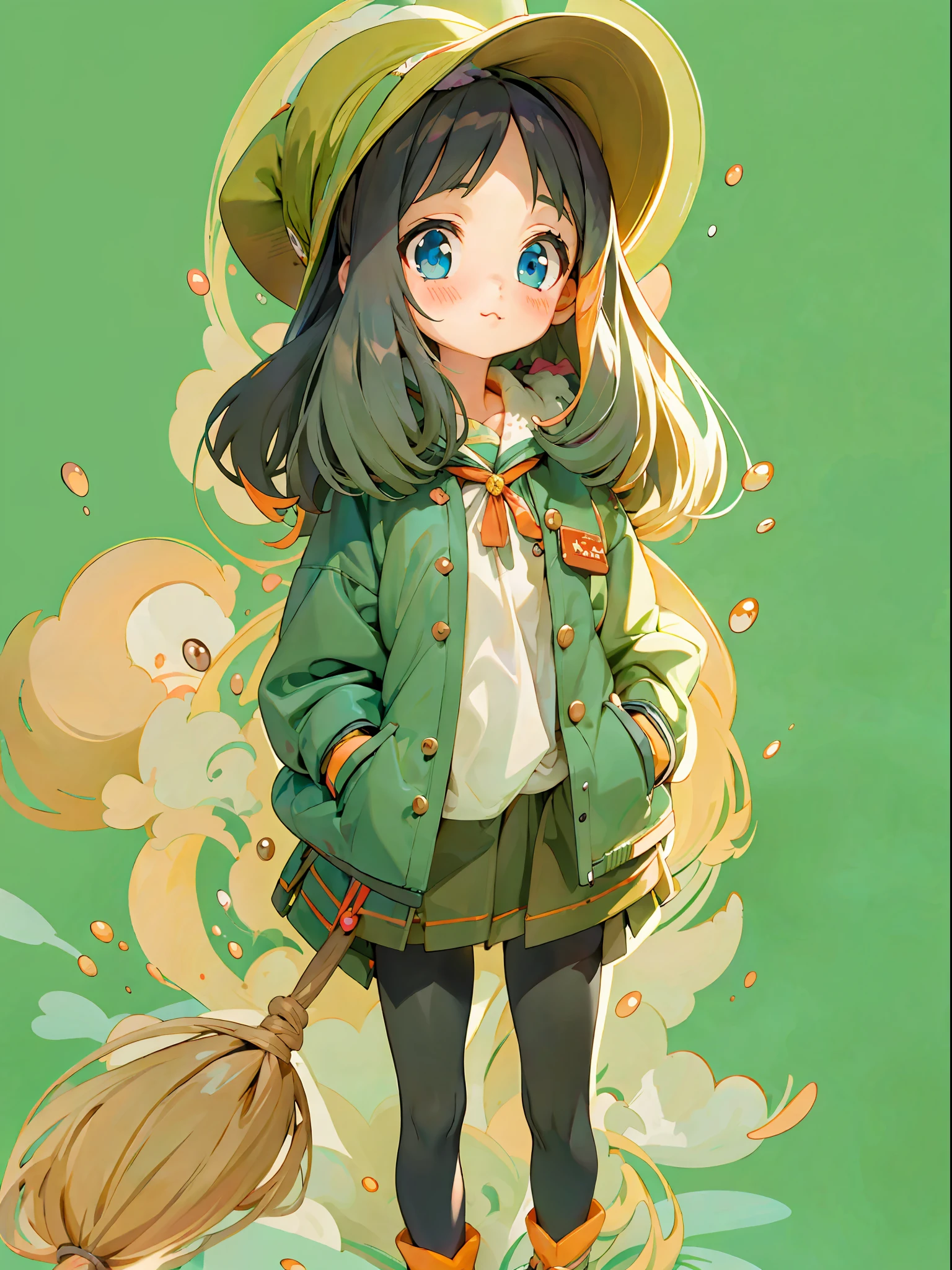 A cartoon girl in a hat and jacket, lovely art style, High-quality fanart, hagrid in cute anime style, anime moe art style, Anime style illustration, Cute anime style, anime visual of a cute girl, High Quality Anime Art Style, Flat anime style, anime illustration, the witch, An anime cover, Splash art anime Loli, Style anime