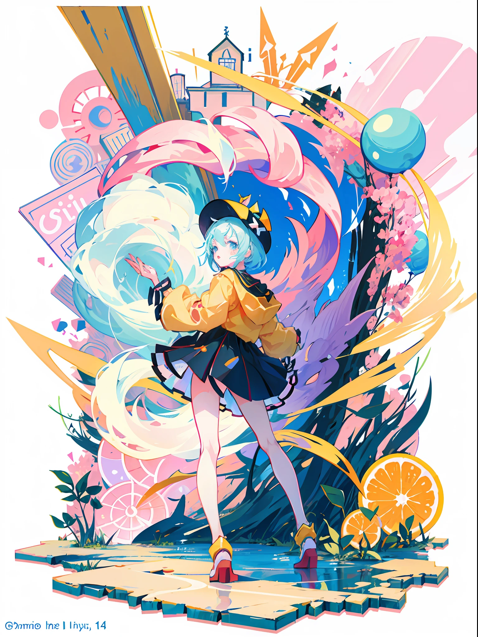 A girl wearing a hat and a group of cats, lovely art style, lofi-girl, , Anime style illustration, decora inspired illustrations, Praise Artstyle, lois van baarle and rossdraws, Splash art anime Loliall loli girlokitty, cute anime catgirl, :14 flcl + Akira