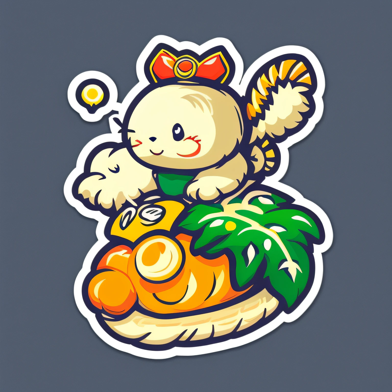 a sticker，Vivid and cute prints，Fantasy flower splash，Vintage T-shirt design，In Studio Ghibli style，Soft orange-white plant，3D矢量艺术，Cute quirky fantasy watercolor bokeh，Digital hand-drawn，low polygon，Soft lighting，bird's eyes view，Isometric style，retro aesthetic，Focus on the role，4K分辨率，Photorealistic rendering，Cinema 4D production，PNG format