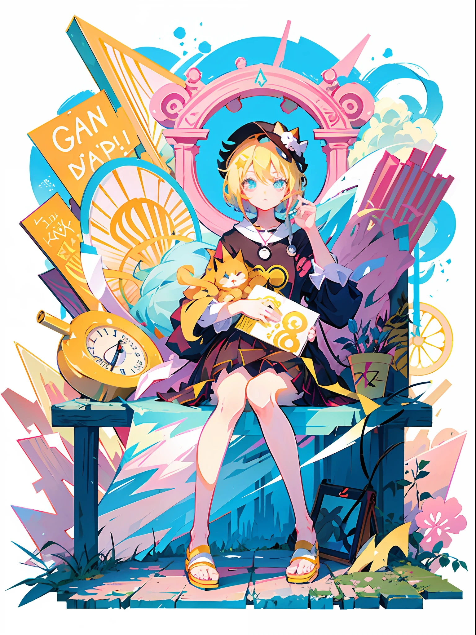 A girl wearing a hat and a group of cats, lovely art style, lofi-girl, Loli, Anime style illustration, decora inspired illustrations, Praise Artstyle, lois van baarle and rossdraws, Splash art anime Loli, small loli girl, elokitty, cute anime catgirl, :14 flcl + Akira