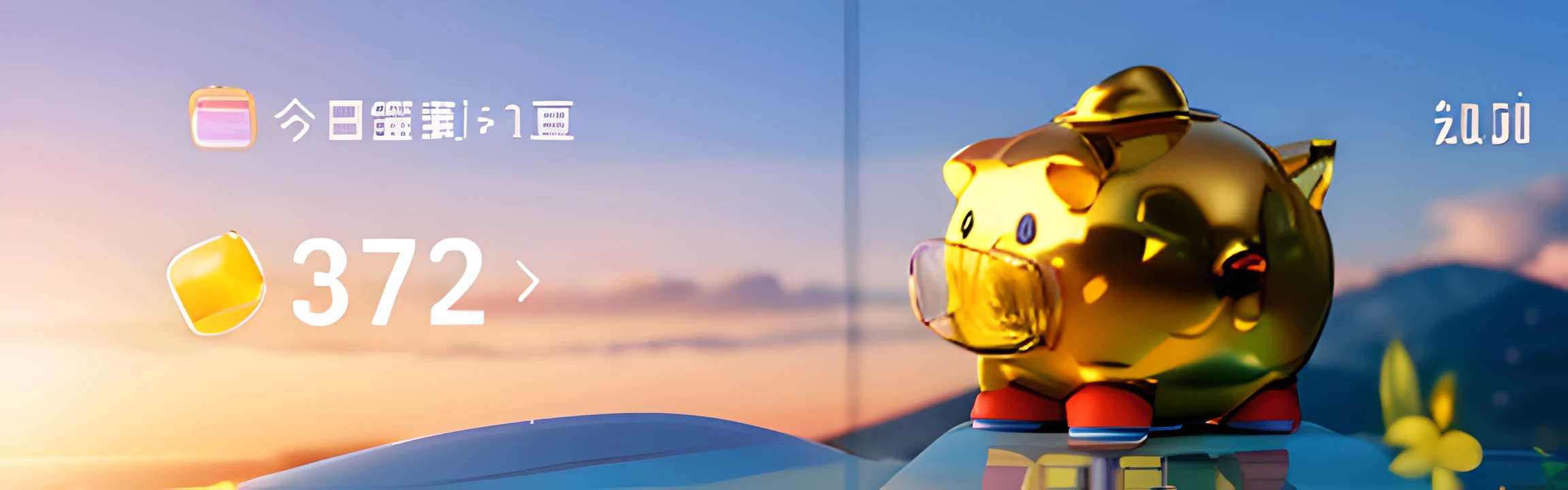 best qualtiy,tmasterpiece,Close up of piggy bank on blue sky background, Clear glass piggy bank,Yellow star gold coin, background-image, um dia ensolarado, Sunny environment, slightly sunny weather, biopunk toys made in china, 2 d cg, , Sunny day