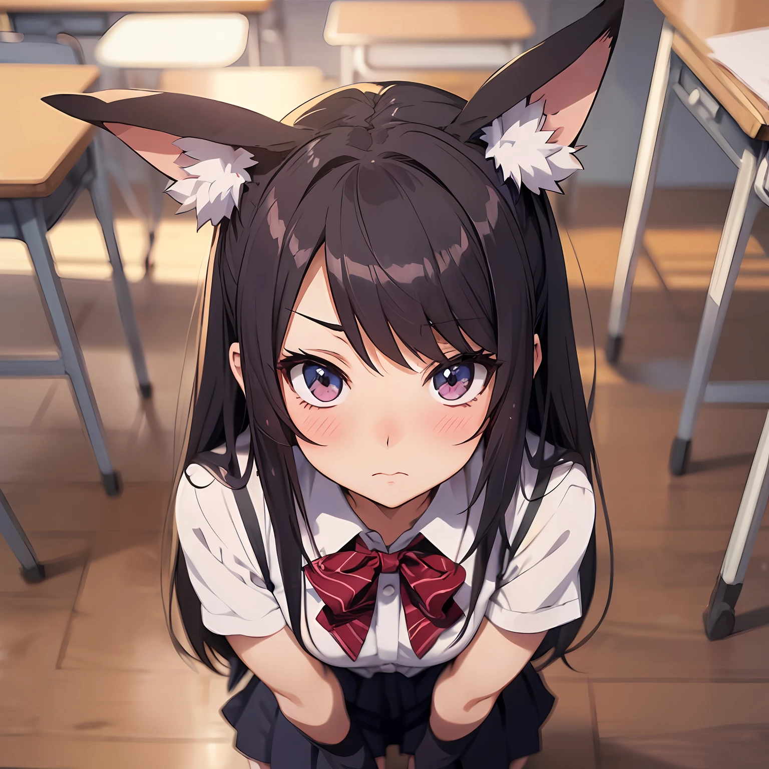 (((Anime style.1.4)))Rabbit-eared girl Make eye contact blushed face with blush cheeks embarassed face Schools Inside the classroom (full body Esbian.1.3) love letter