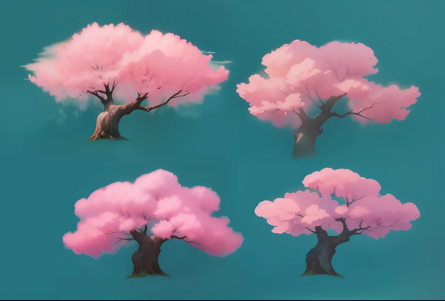 watercolor paiting,Peach tree,shadowy mist,Dreamy colors