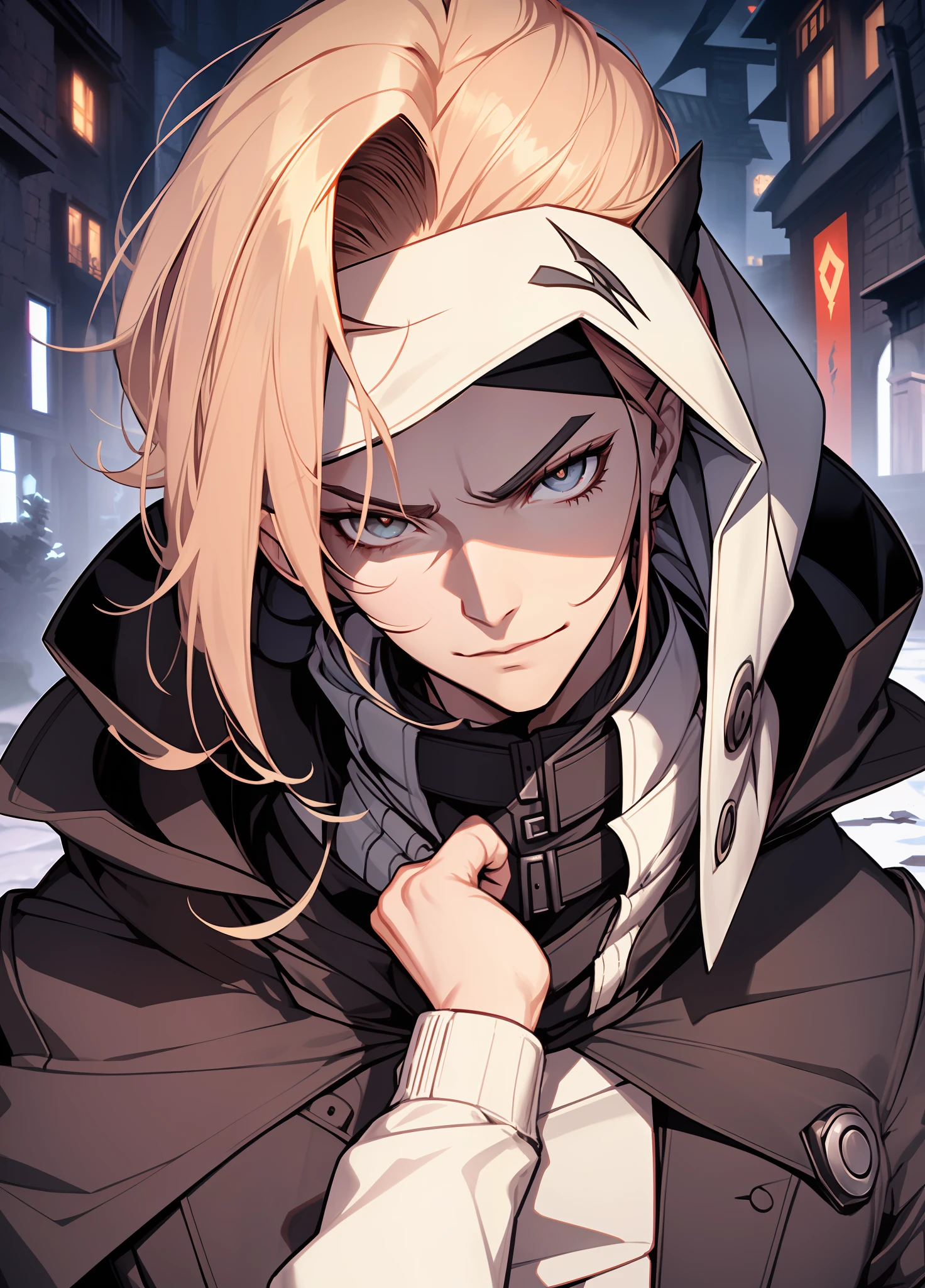 anime girl with a hood on her head and a hood on her head, castlevania witch, moira from overwatch, from overlord, caleb from critical role, elric of melnibone, boromir in an 80\'s anime world, portrait of ninja slayer, handsome drow, handsome guy in demon slayer art, johan liebert mixed with alucard