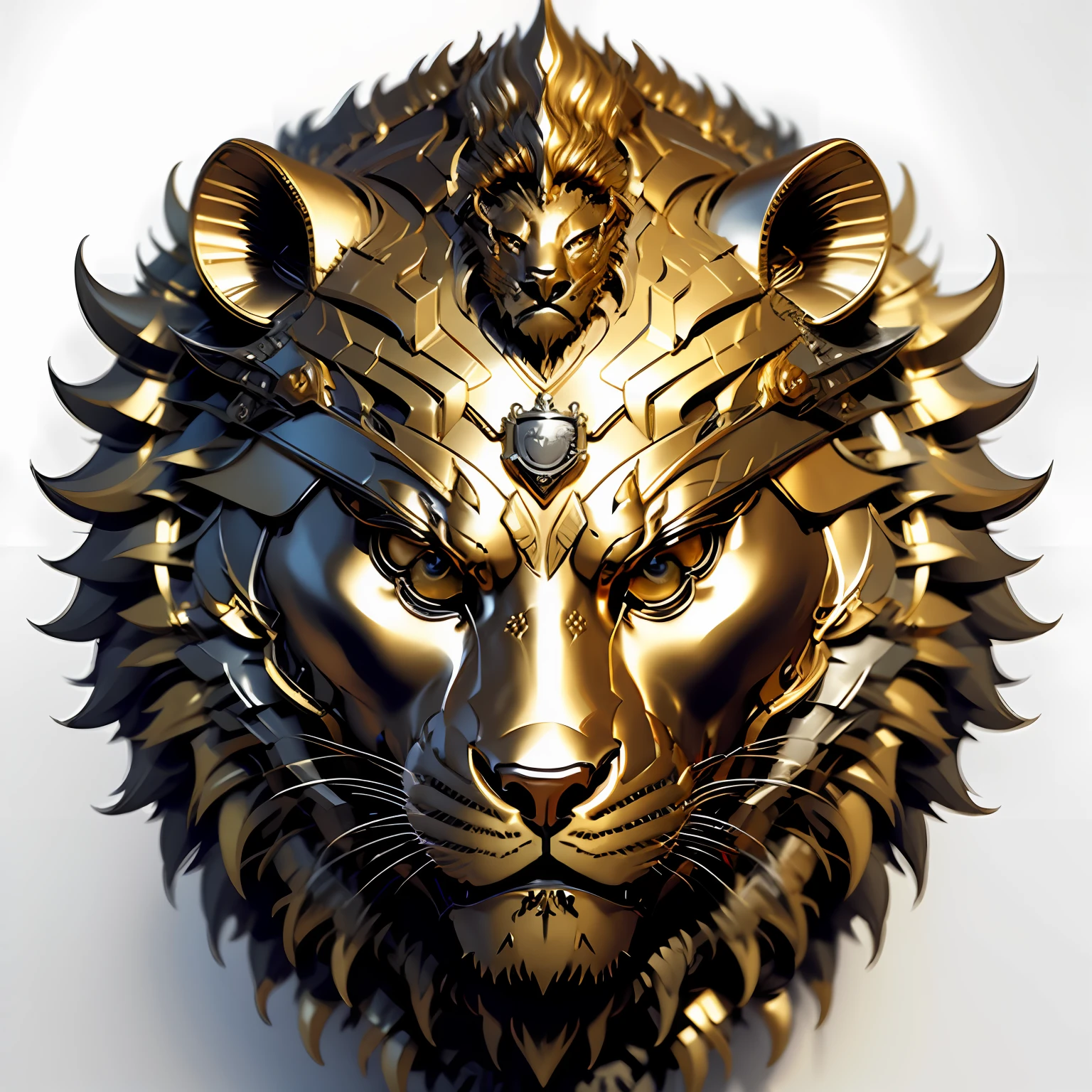 A w44p3n of a gold and silver lion made of a white background