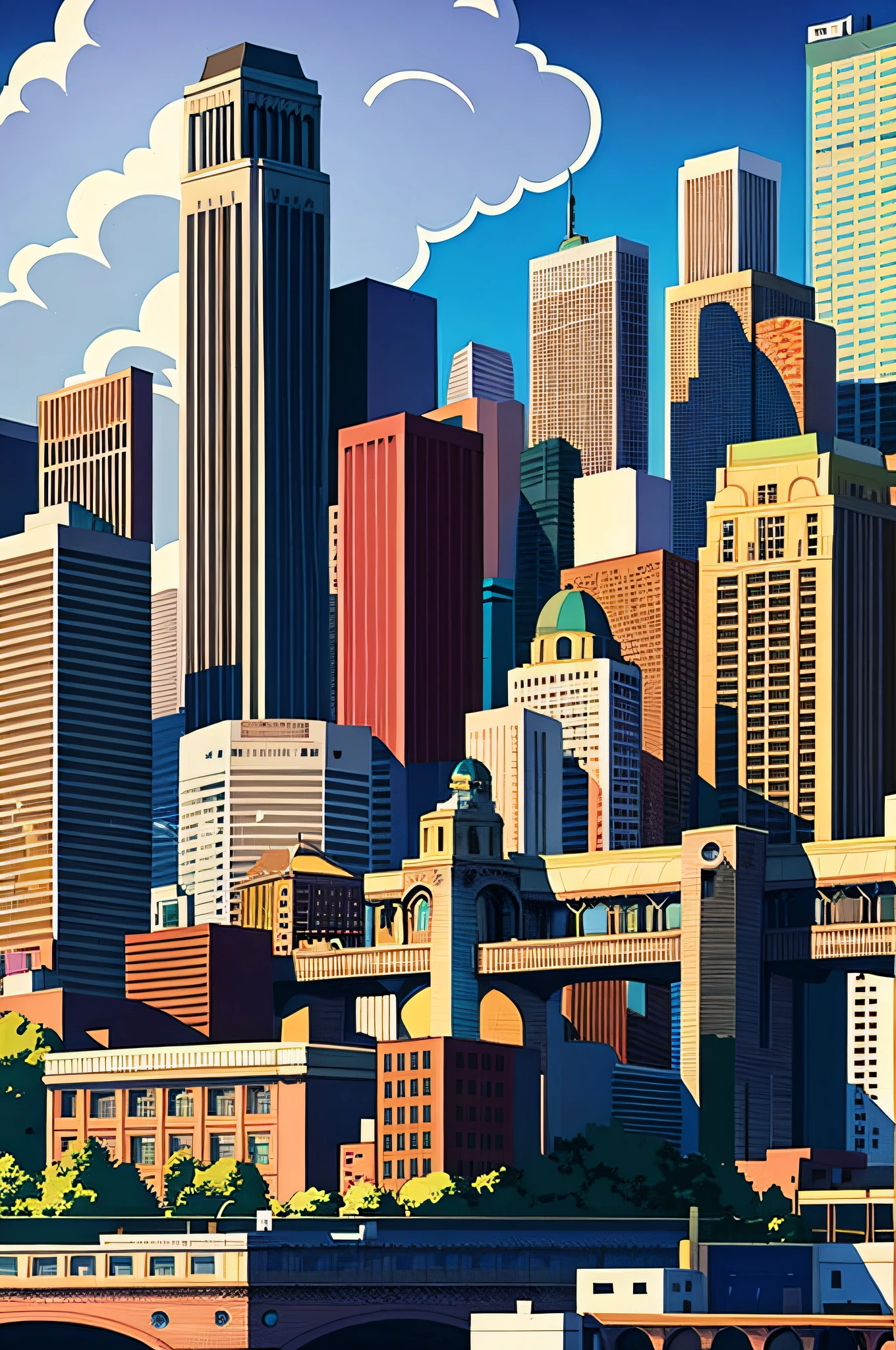outdoors, no humans, downtown minneapolis in 1995, ultra sharp, best illustration, (zentangle, mandala, tangle, entangle:0.6), extreme light and shadow, bloom, shine, dynamic angle,