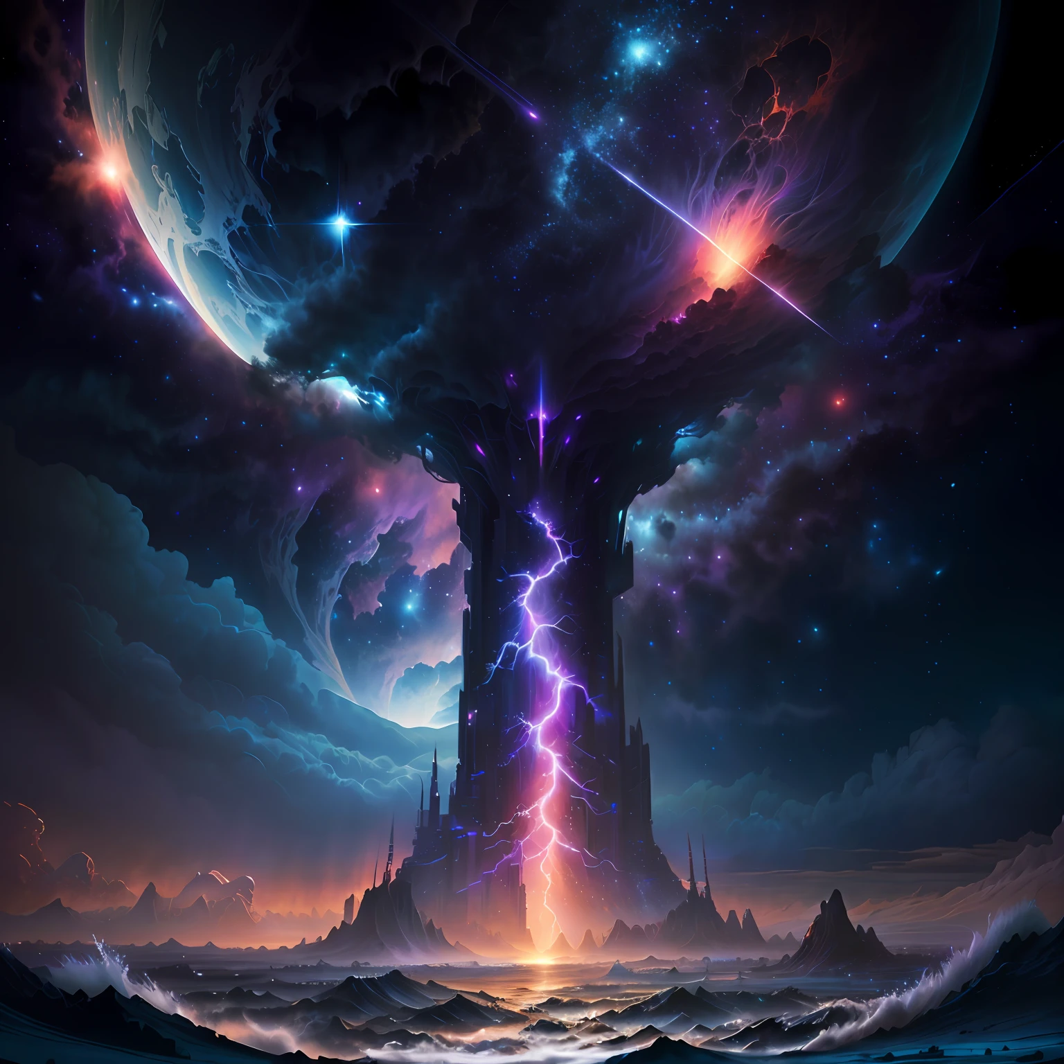 Fractal Thunder Dan Mumford no topo, arte conceitual 8k, 8k arte impressionante, epic scifi fantasy art, Epic Fantasy Digital Art Style, Arte de fantasia 8k, arte conceitual 8 k,