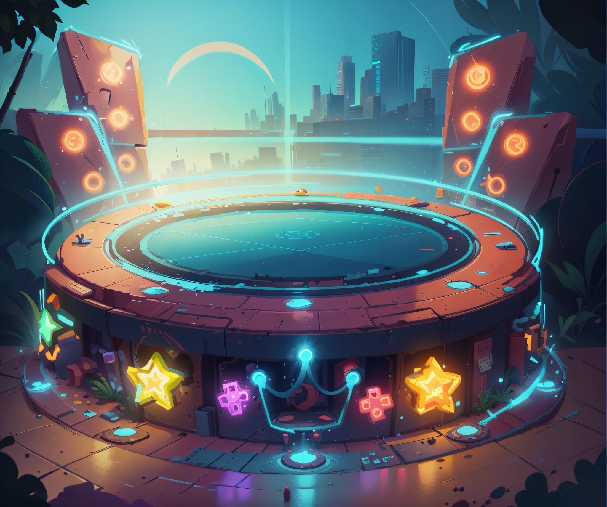 Visualizers，Game stage，mesa，cartoony，Bright colors，Transparent，Fe，Technologie